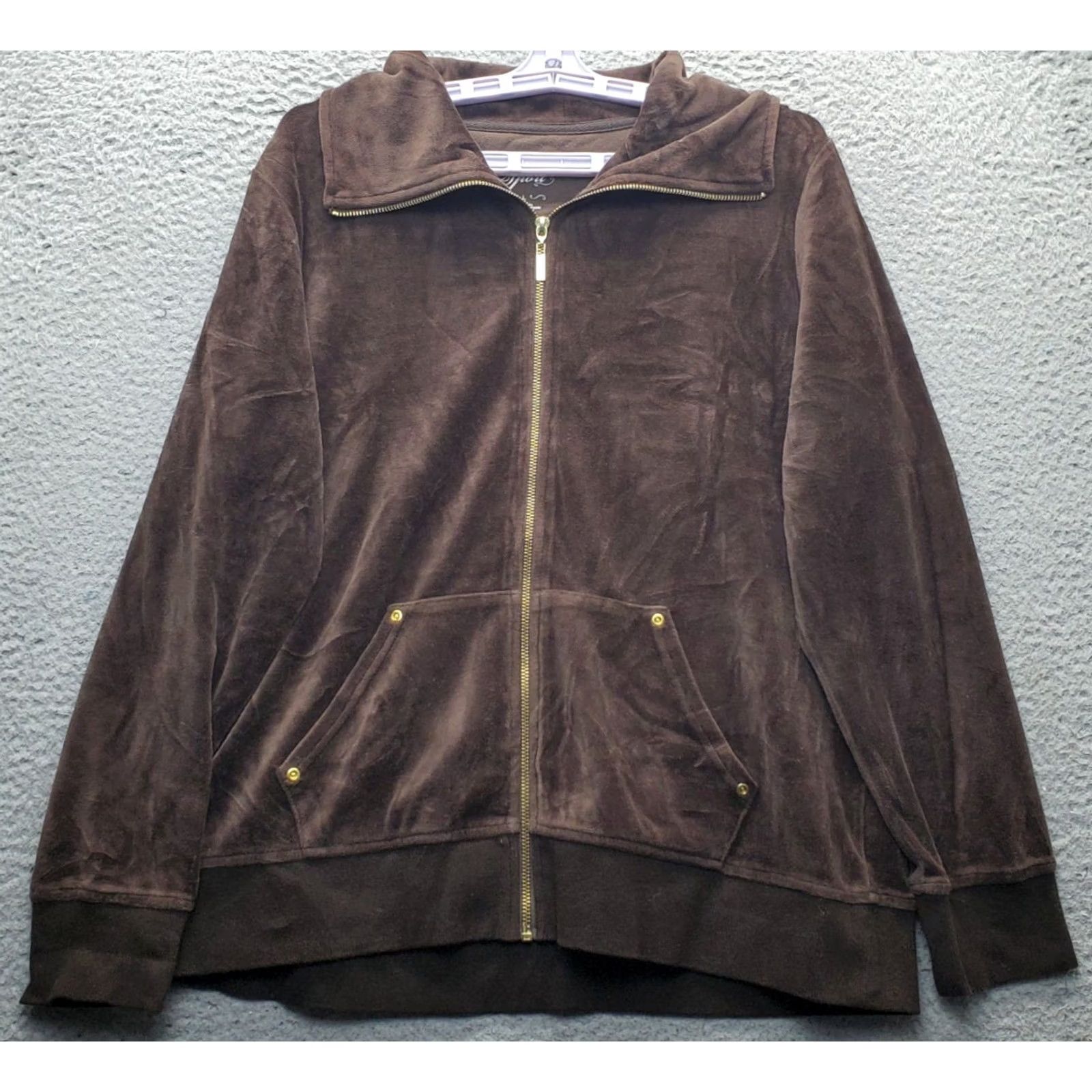 Vintage Style&co. Sport Track Jacket Womens L Brown Pockets Mock Neck Full Zip Jacket Size L / US 10 / IT 46 - 2 Thumbnail