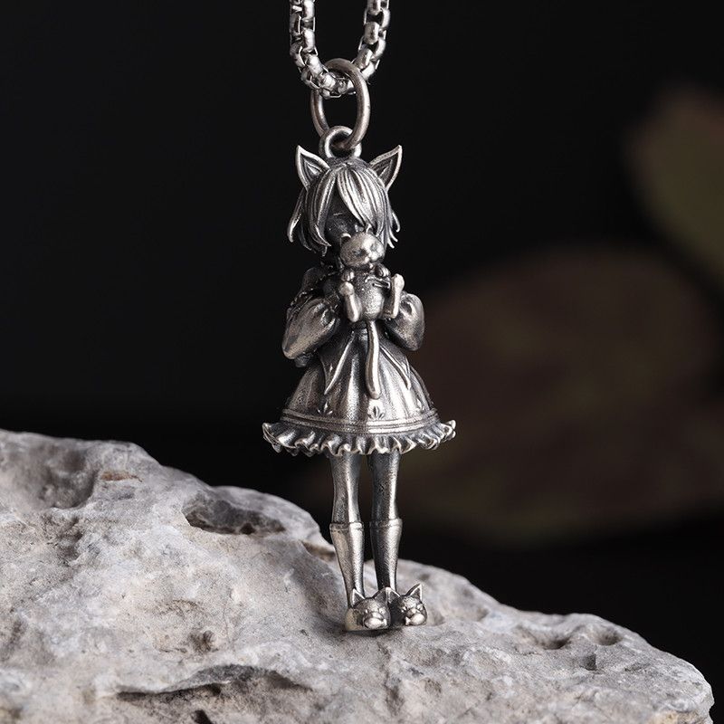 Jewelry Little Girl With Cat Doll Pendant Necklace Size ONE SIZE - 5 Thumbnail
