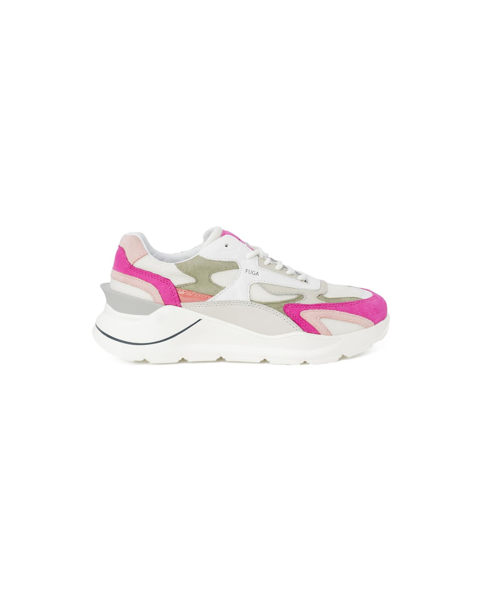 image of D A T E Leather Lace-Up Sneakers With Rubber Sole in Fuchsia, Women's (Size 9)