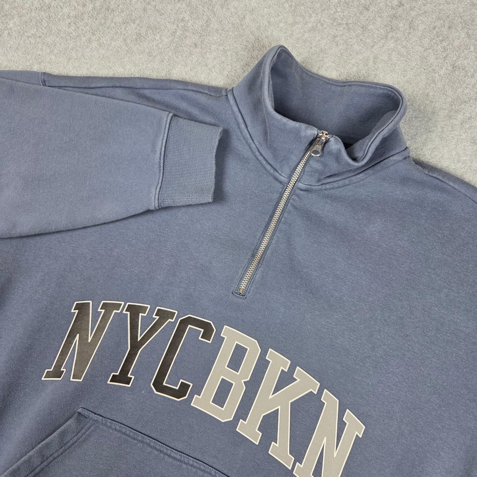 H&M H&M Small Oversized "NYCBKN" Half Zip Blue Sweatshirt Size US S / EU 44-46 / 1 - 1 Thumbnail