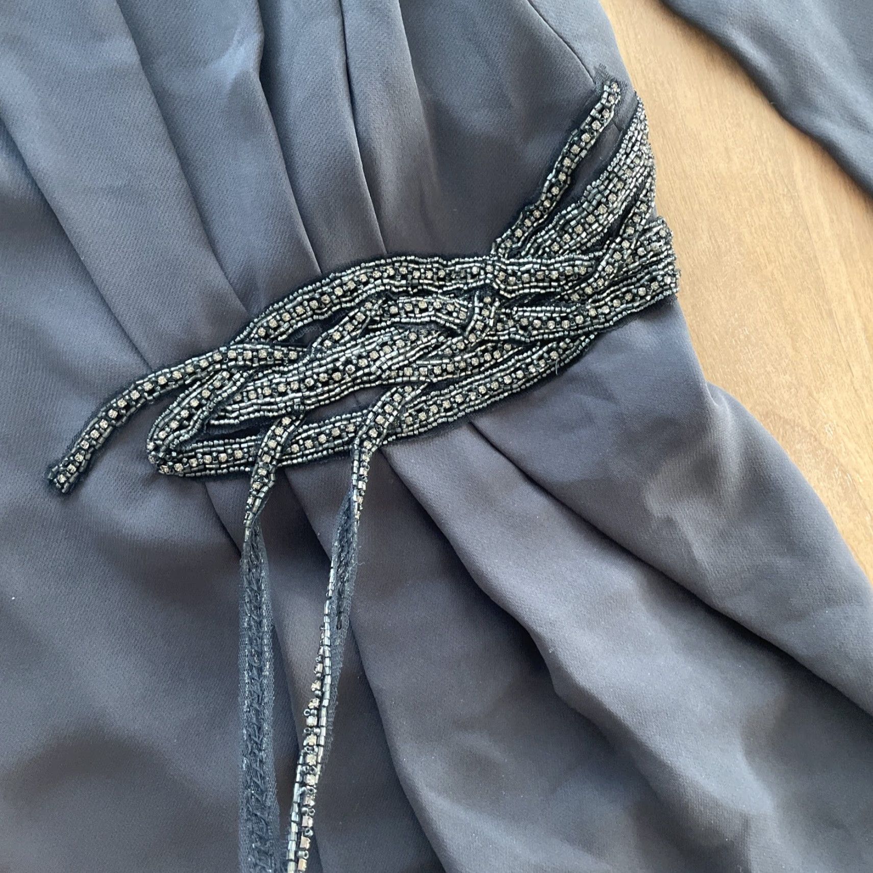 Vintage Lafayette 148 New York Silk Gray Long Sleeve Mini Dress 8 Embroidered Rhinestones Size M / US 6-8 / IT 42-44 - 5 Thumbnail