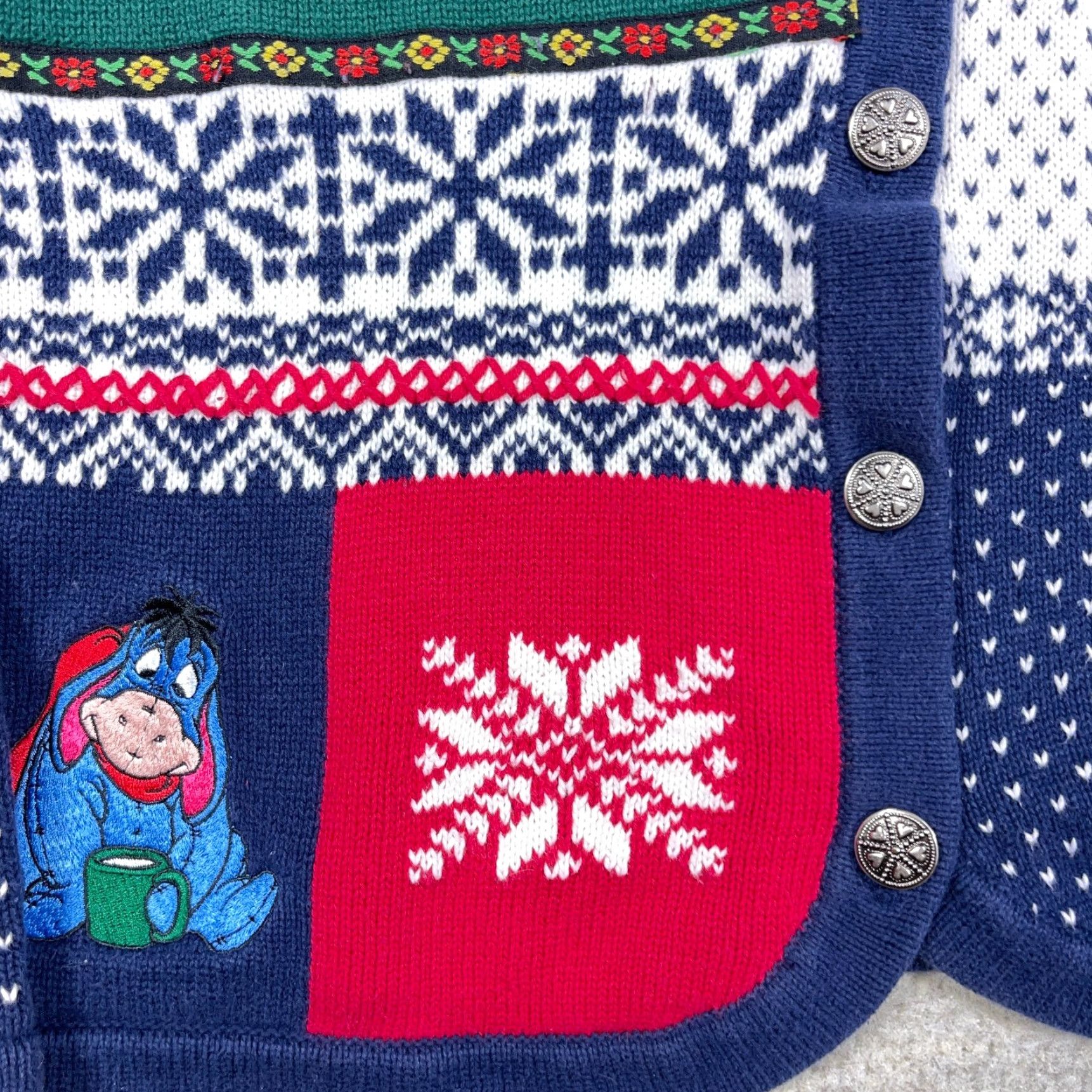 Disney VINTAGE Disney Cardigan Sweater Women L Blue Mickey Mouse Christmas Birdseye Geometric Bohemian 90s Theme Mens Womens Size L / US 10 / IT 46 - 6 Thumbnail
