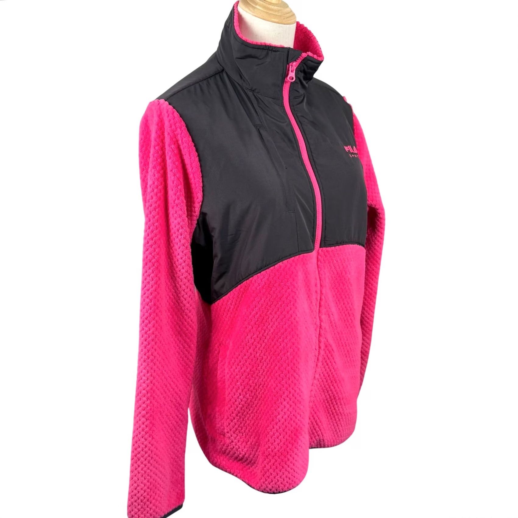Fila Fila Sport Cloud Peak Full Zip Jacket L Pink Grey Fleece Faux Fur Colorblock EUC Size L / US 10 / IT 46 - 4 Thumbnail