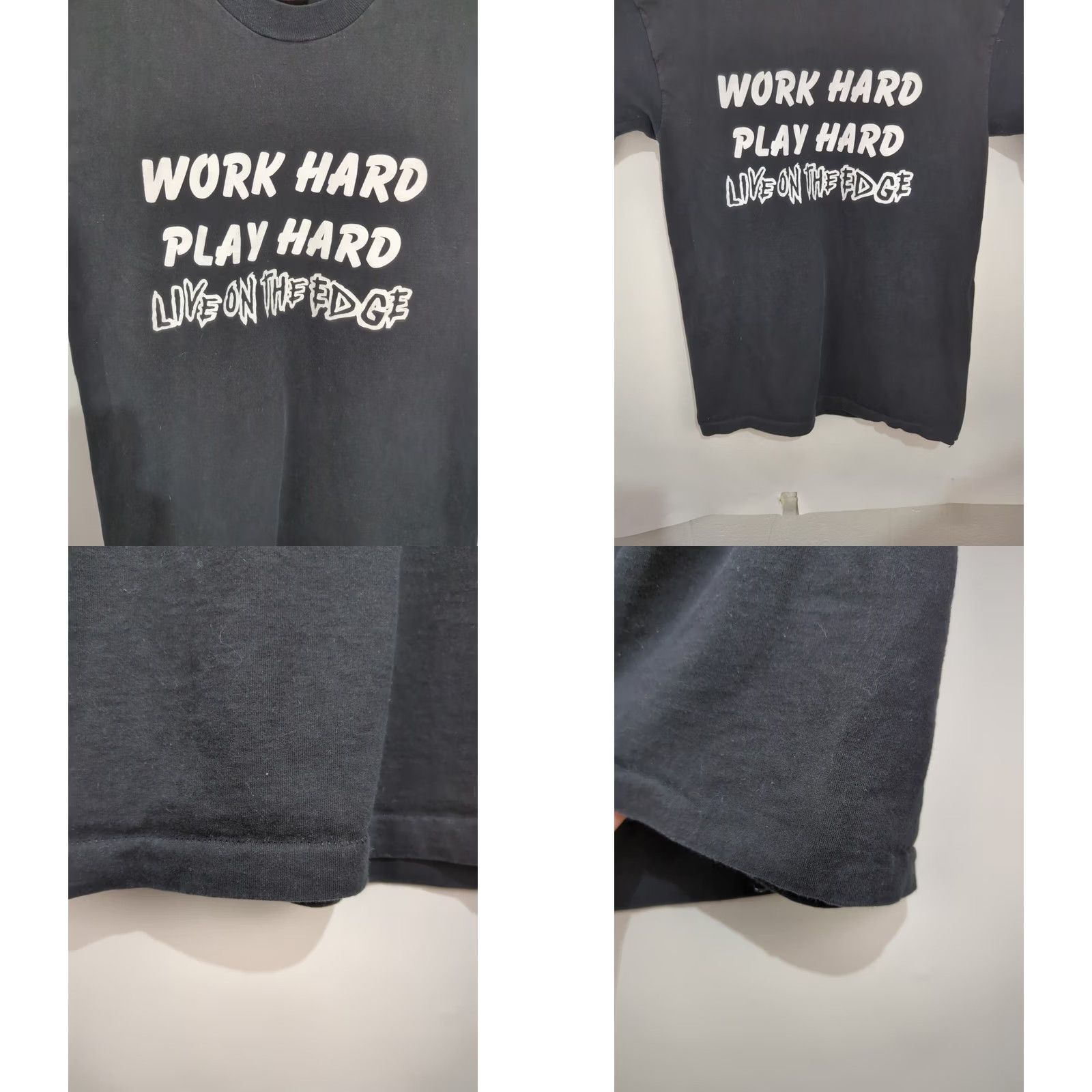 Fruit Of The Loom VINTAGE Nashville TN Work Hard Play Hard T Shirt Large Black Unisex 1990s Fruit of the Loom Graphic Tee Mens Womens Size US M / EU 48-50 / 2 - 8 Thumbnail