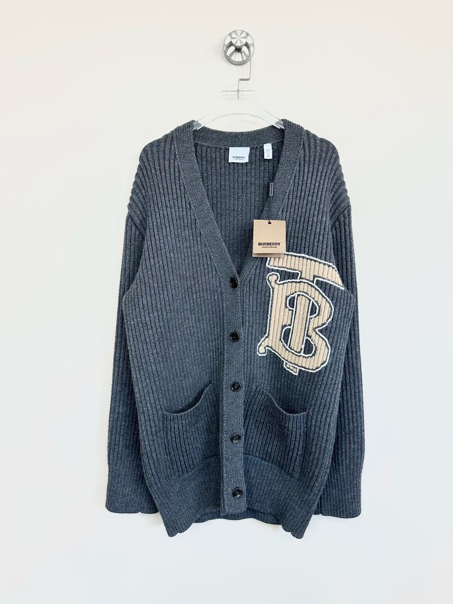 Burberry Burberry Dark Gray TB Logo Wool Cardigan Size XS / US 0-2 / IT 36-38 - 1 Thumbnail