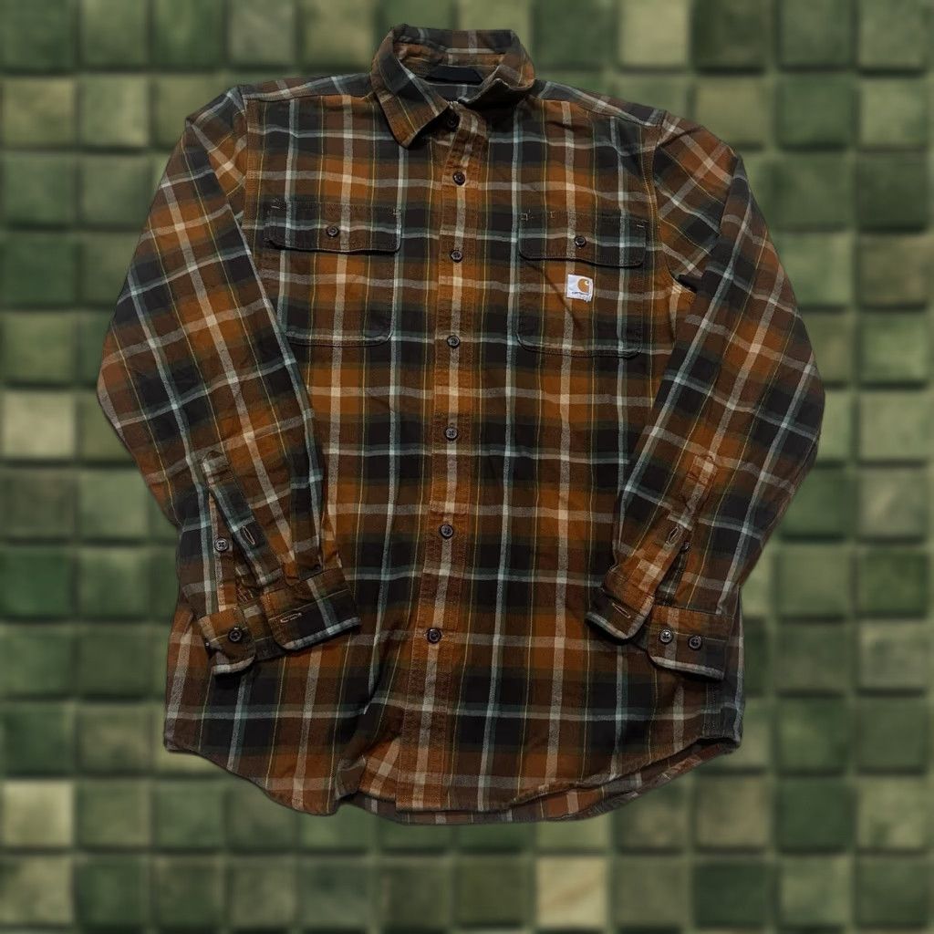 Carhartt Carhartt Button-Up Shirt Mens Small Orange Brown Plaid Loose Fit Size US S / EU 44-46 / 1 - 1 Thumbnail