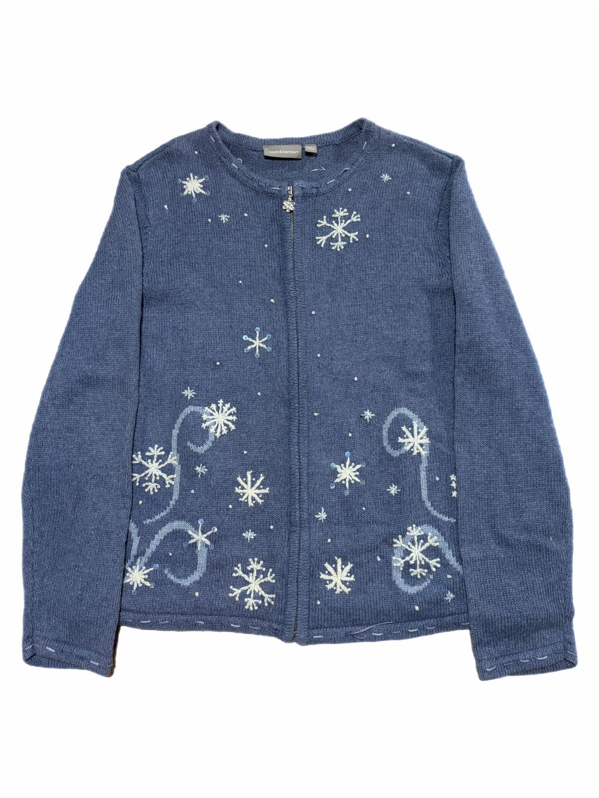 Croft & Barrow Croft & Barrow Sweater Snowflake Holiday Beaded Zip Cardigan Size L / US 10 / IT 46 - 1 Thumbnail