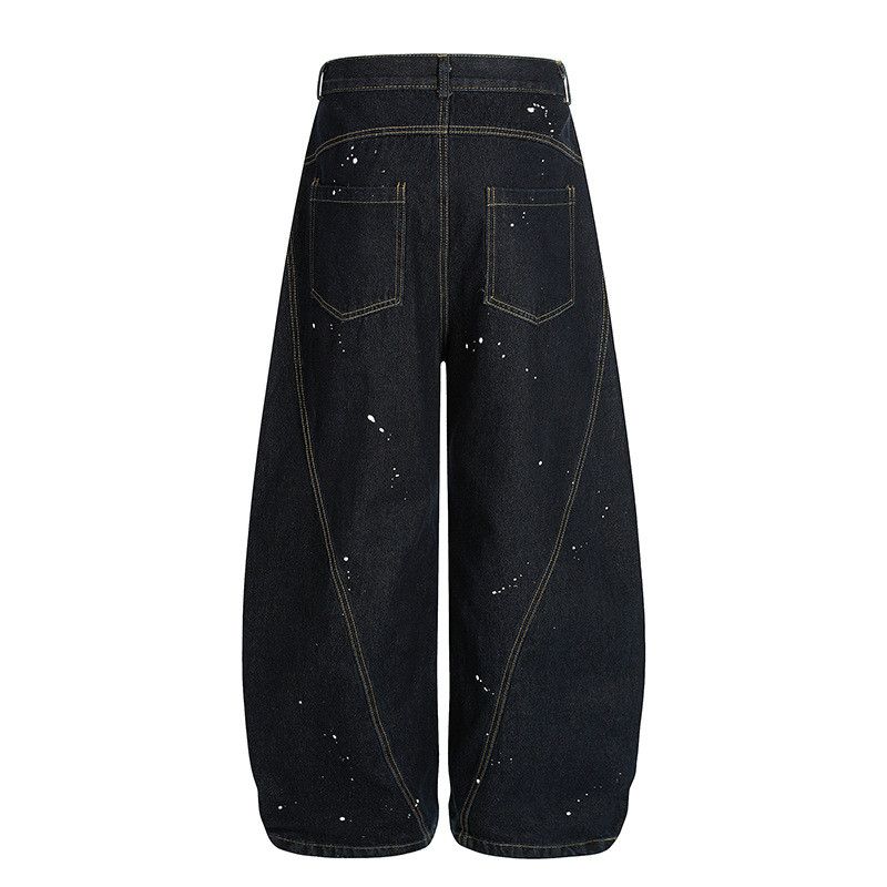 Vintage Retro street ink splatter wash wide-leg jeans loose fit Size US 32 / EU 48 - 2 Thumbnail