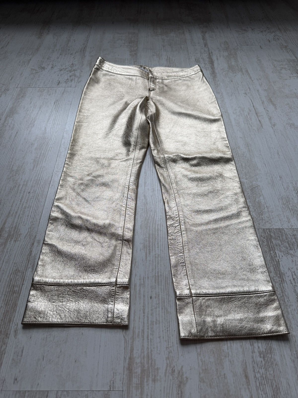 Marni MARNI Gold Metallic Leather Straight Trousers IT 38 Luxury Size 26" / US 2 / IT 38 - 9 Thumbnail