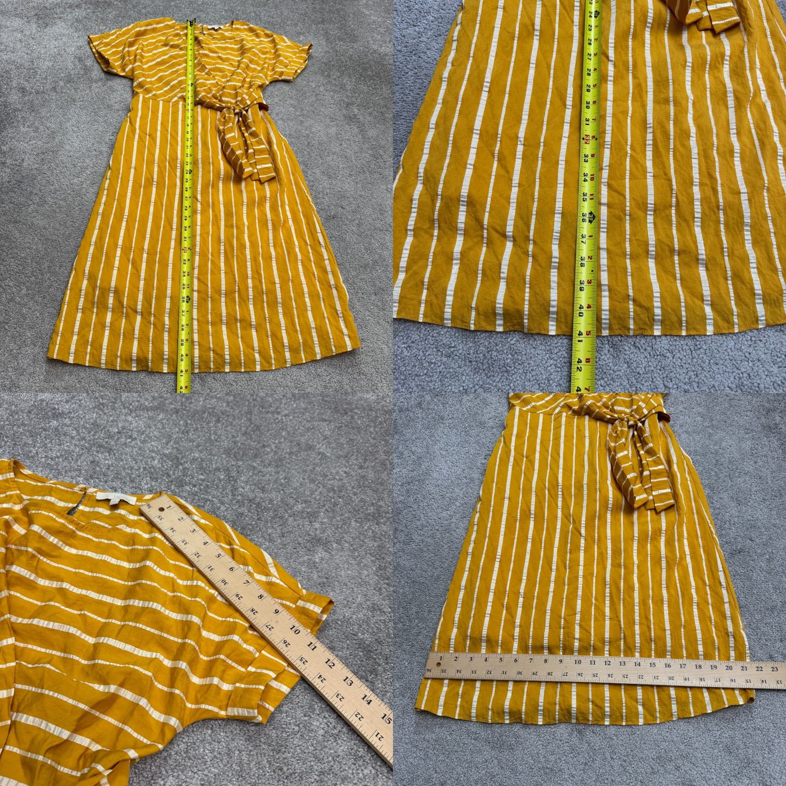 Vintage &. Layered Tie Waist Midi Dress Womens Small Yellow White Striped Short Sleeve Dress Size 28" / US 6 / IT 42 - 8 Thumbnail