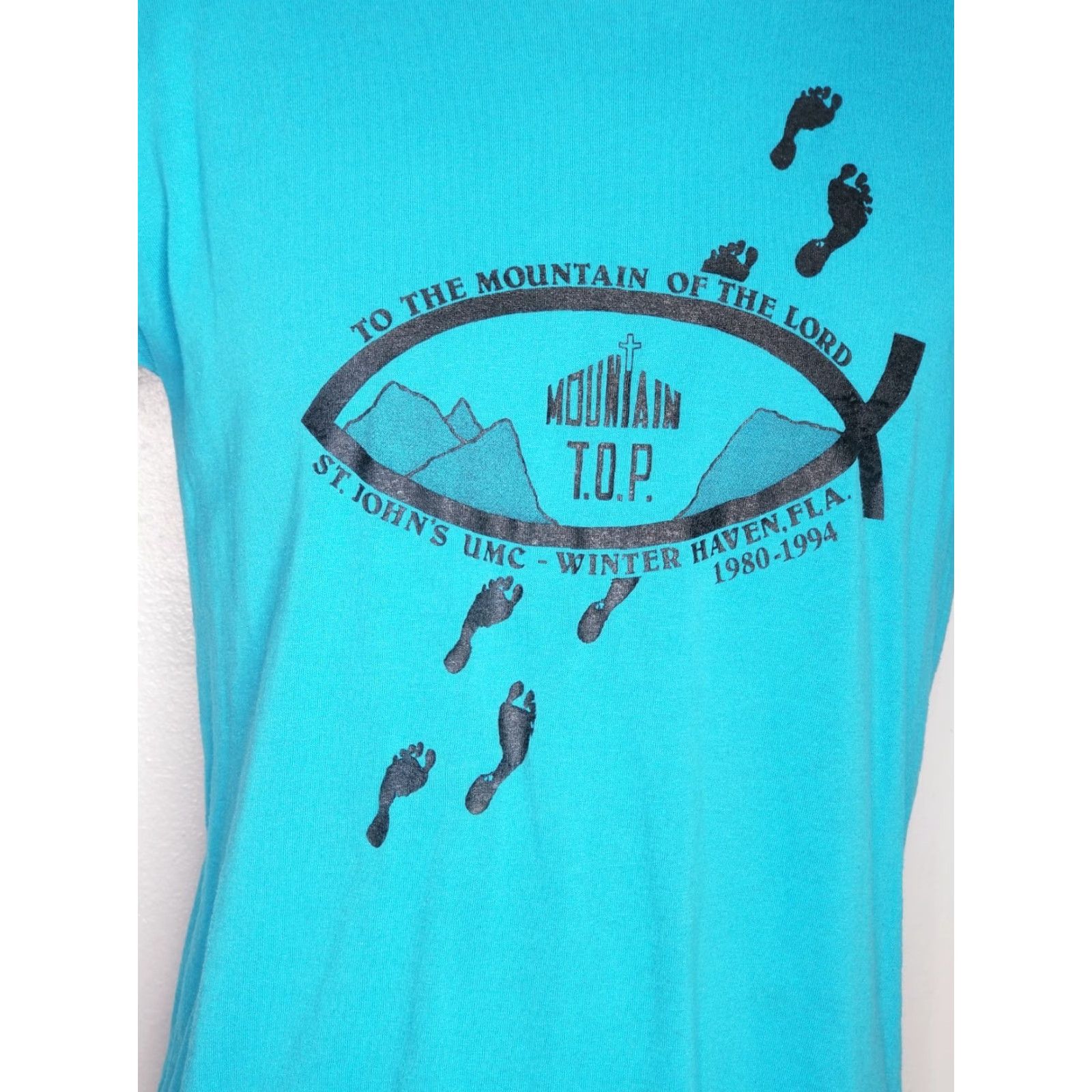 Jerzees VINTAGE Jerzees T-Shirt Men L Jesus Christ Follow Me Mark 1:17 Double Sided USA Blue Cotton Crew Neck Short Sleeve 90s Religion Mens Size US L / EU 52-54 / 3 - 5 Thumbnail