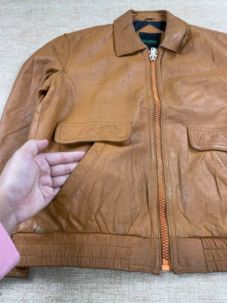Leather Vintage COLLINS Classic Bomber Leather Jacket Size US M / EU 48-50 / 2 - 6 Thumbnail
