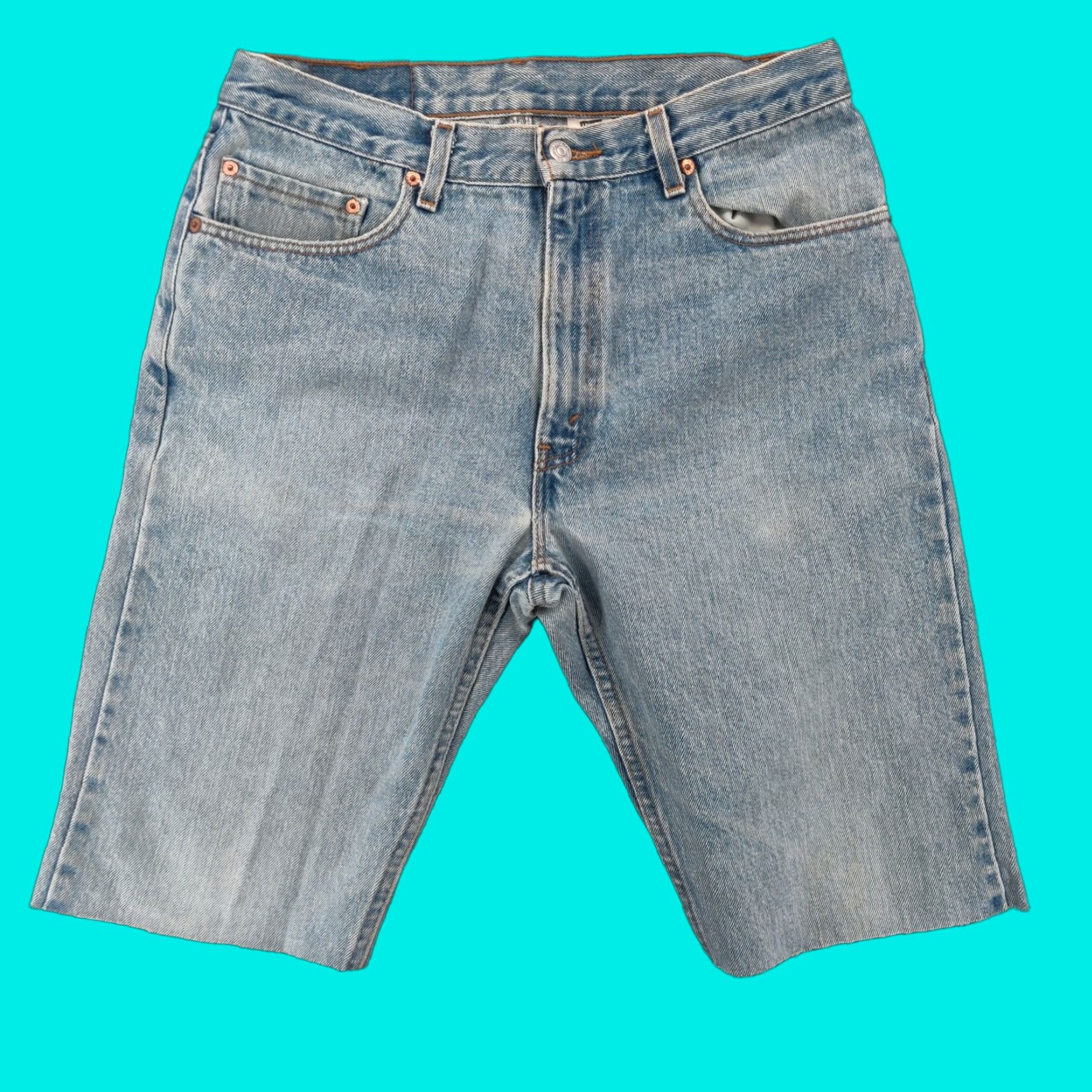 Levi's VINTAGE Levi's 505 Shorts Men 34 32x12 Blue Cutoff Denim Button Fly 90s USA Bermuda Distressed Pockets Size US 34 / EU 50 - 1 Thumbnail