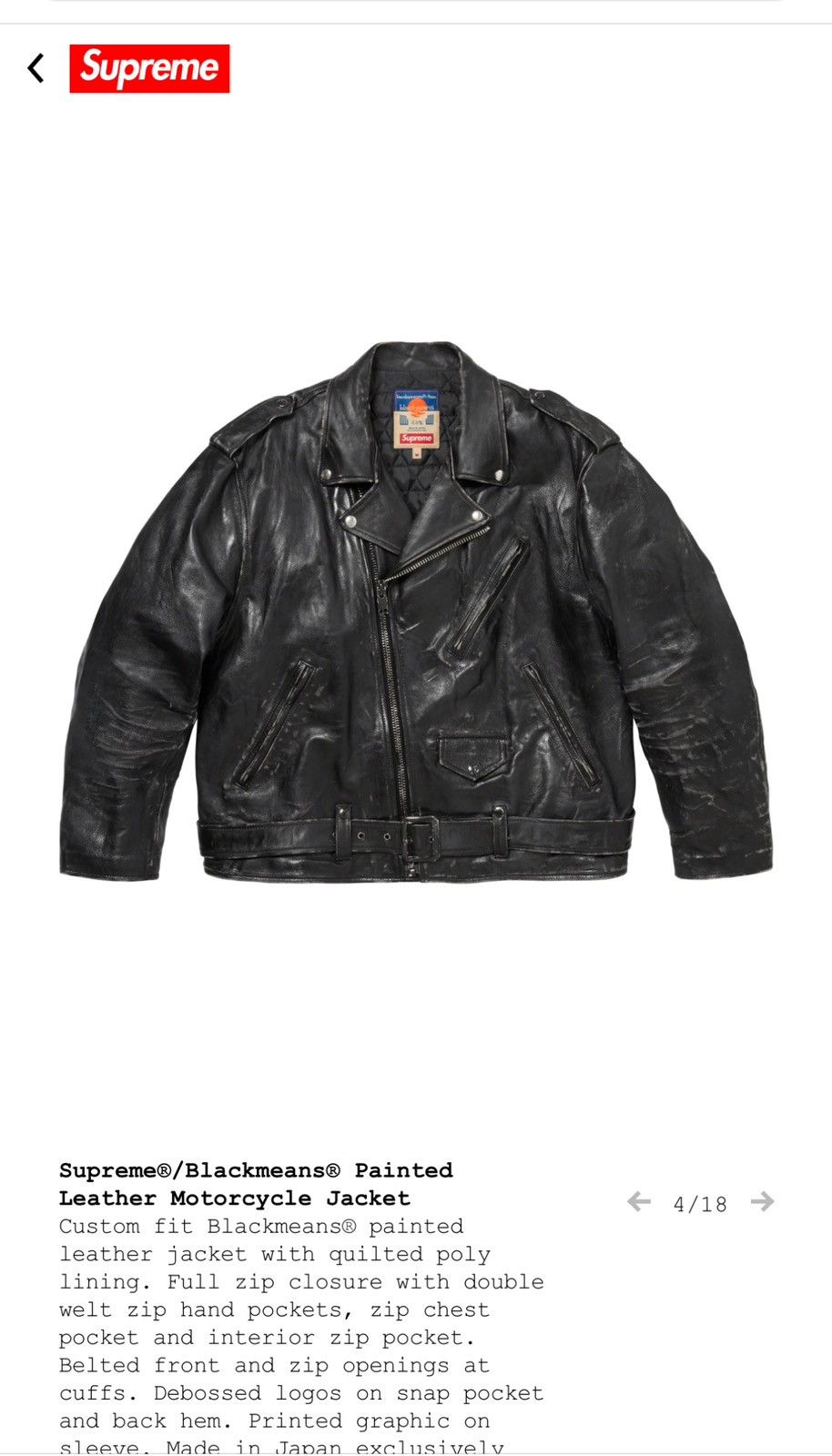 Blackmeans × Supreme SUPREME X BLACKMEANS BIKER SIZE L FITS Blackmeans × Supreme SUPREME X BLACKMEANS BIKER SIZE L FITS