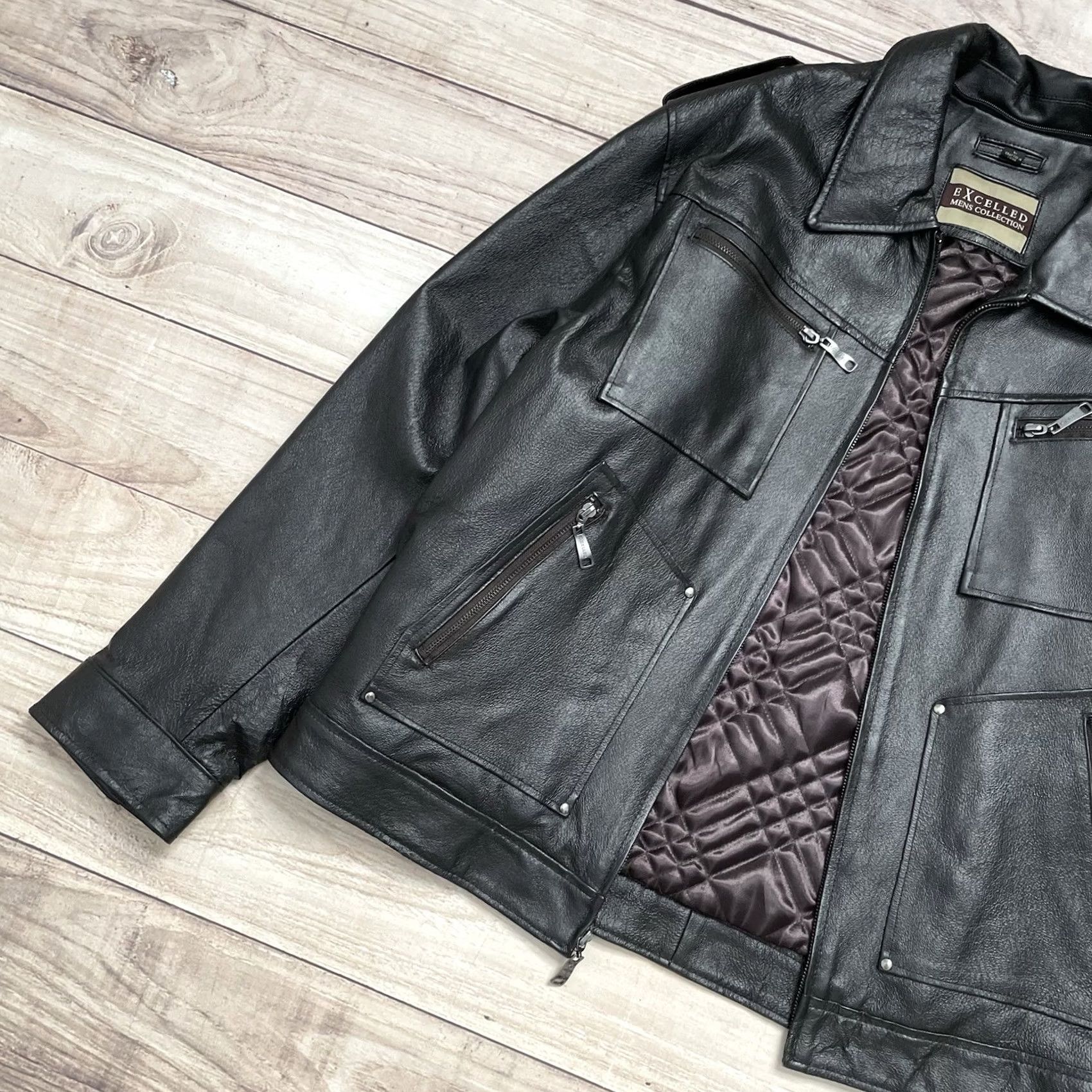 Vintage VTG Excelled Men’s Leather Jacket Full Zip Lined Biker Bomber Coat 90s Black L Men’s Jacket Size US L / EU 52-54 / 3 - 4 Thumbnail