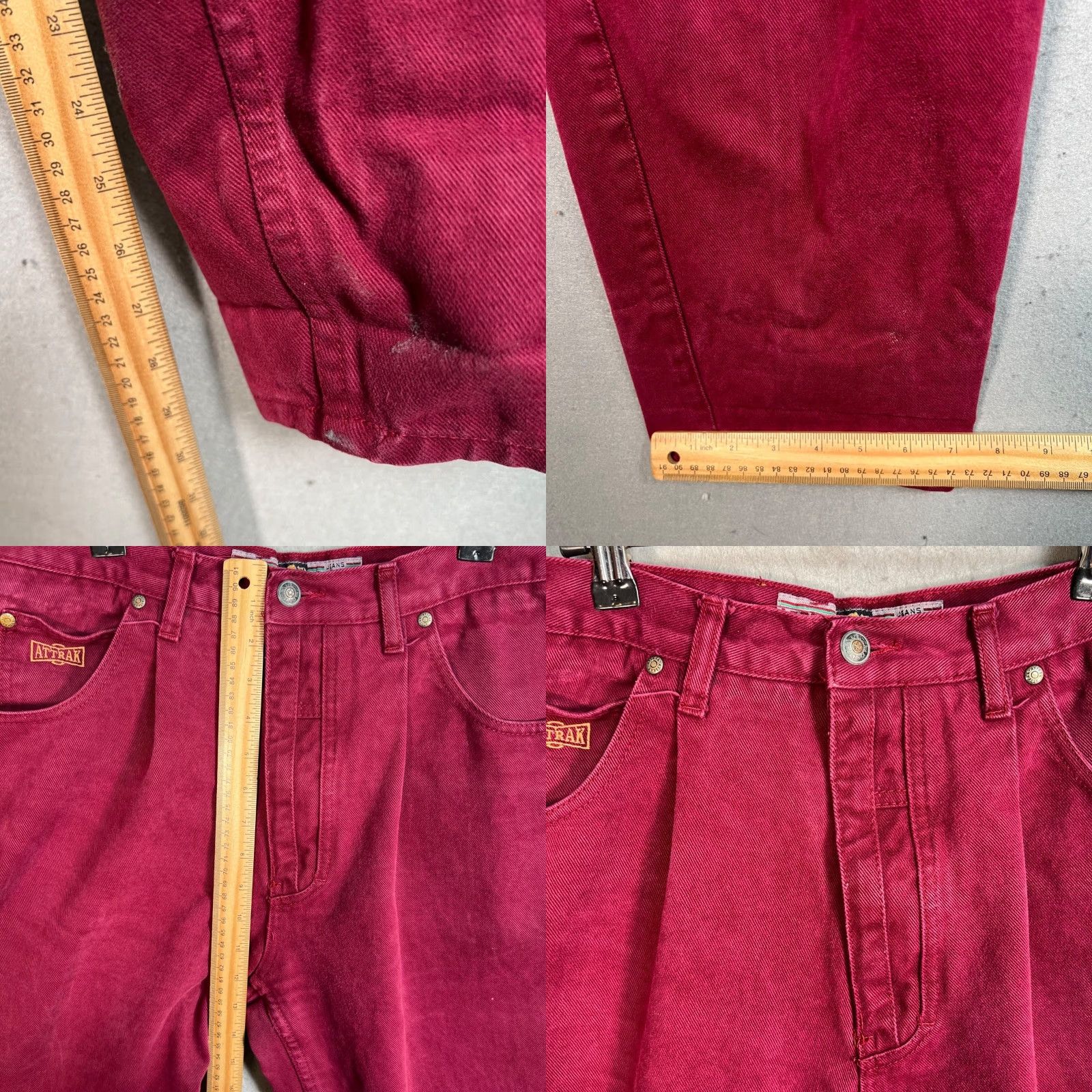 Vintage VINTAGE Attak Jeans 34 x 32 Dark Red High-Waisted 100% Cotton Denim 5-Pocket Mens Jeans Size 24" / US 00 / IT 34 - 8 Thumbnail