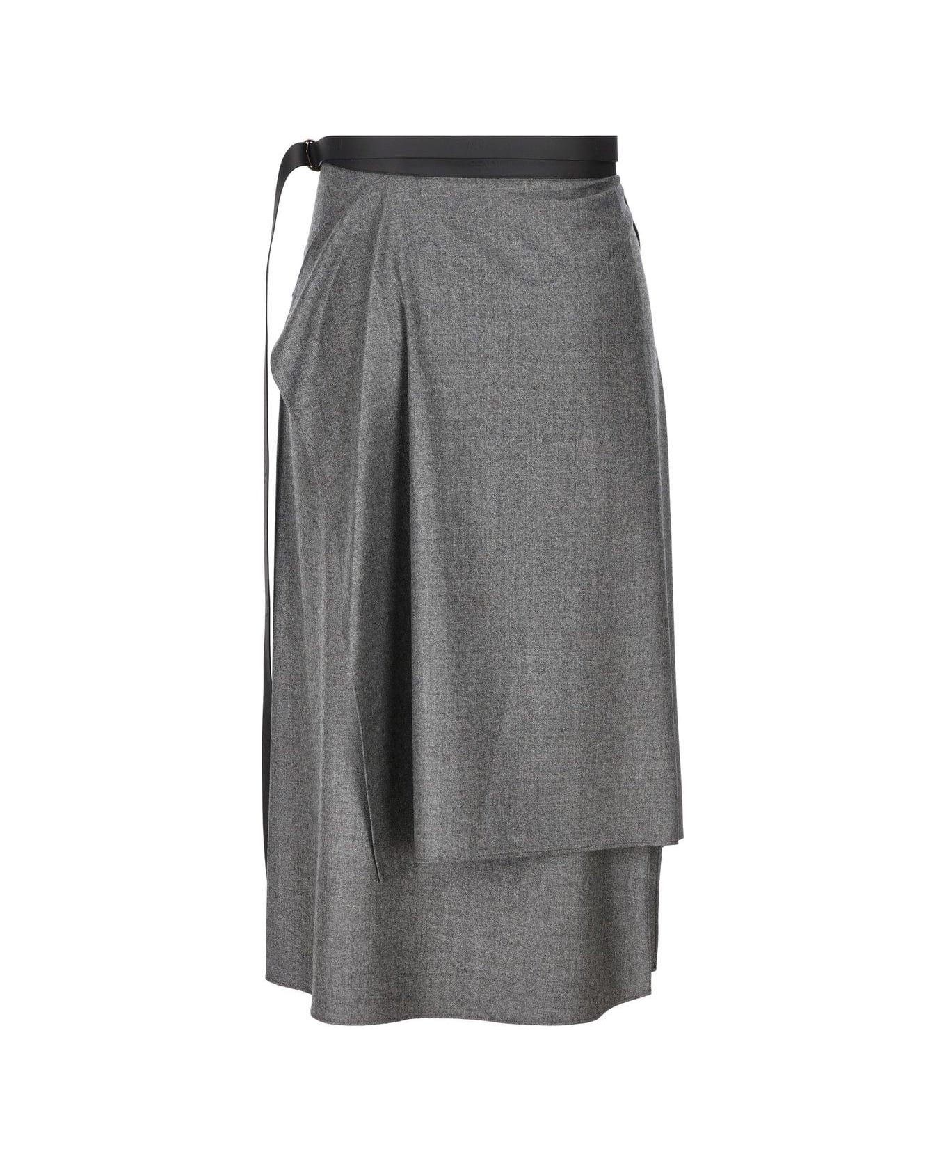 Fendi o1loc1c0126 Belted Asymmetric Skirt in Grey Size 28" / US 6 / IT 42 - 2 Thumbnail