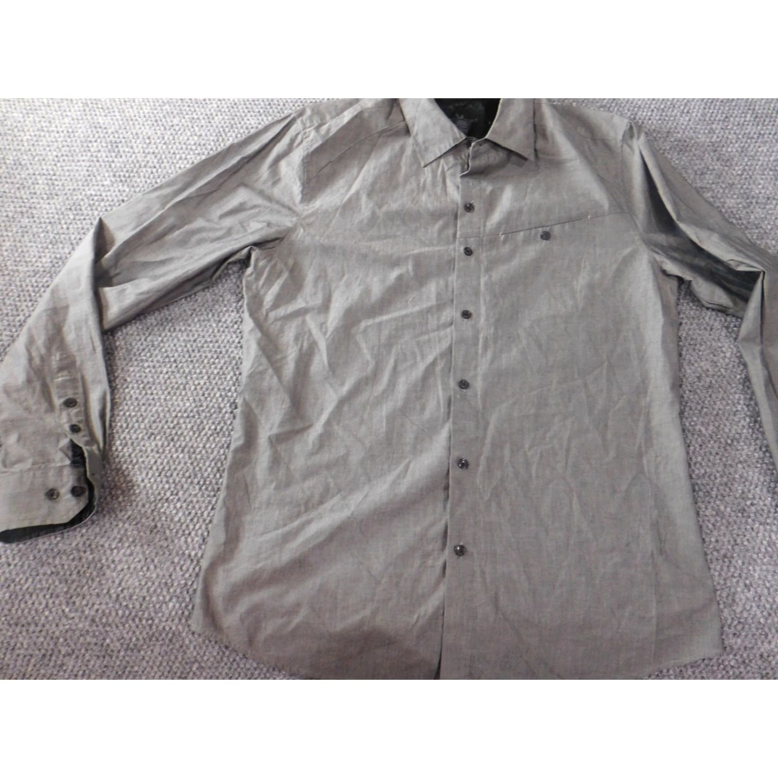 Marcs Marc Ecko Mens Shirt Medium Gray Logo Classic Logo Button-Up Short Sleeve Collared Camp Casual Western 90s? Size US M / EU 48-50 / 2 - 3 Thumbnail
