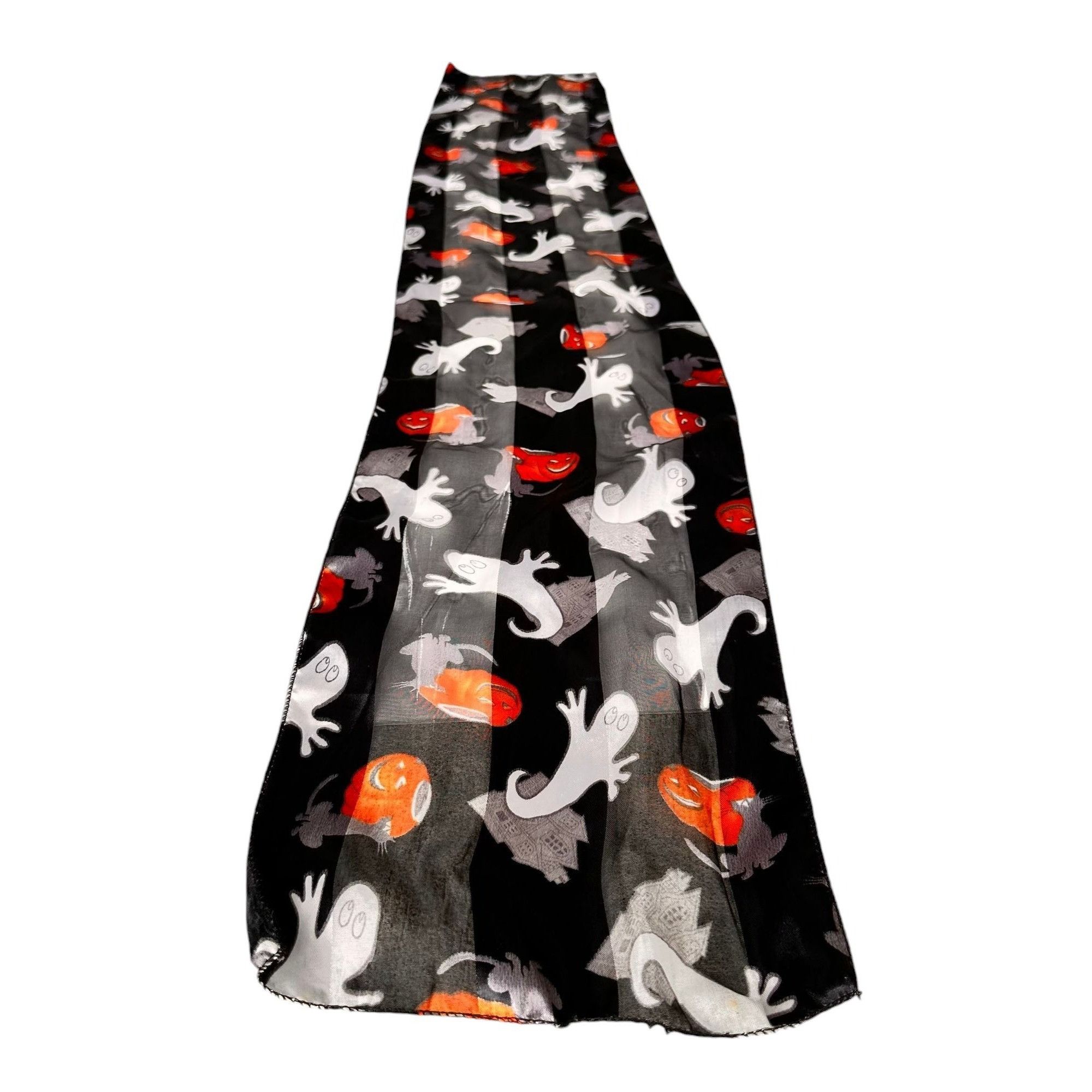 Vintage Halloween Scarf Black Gray Cats Ghosts Jack O Lantern Festiv Size ONE SIZE - 3 Thumbnail