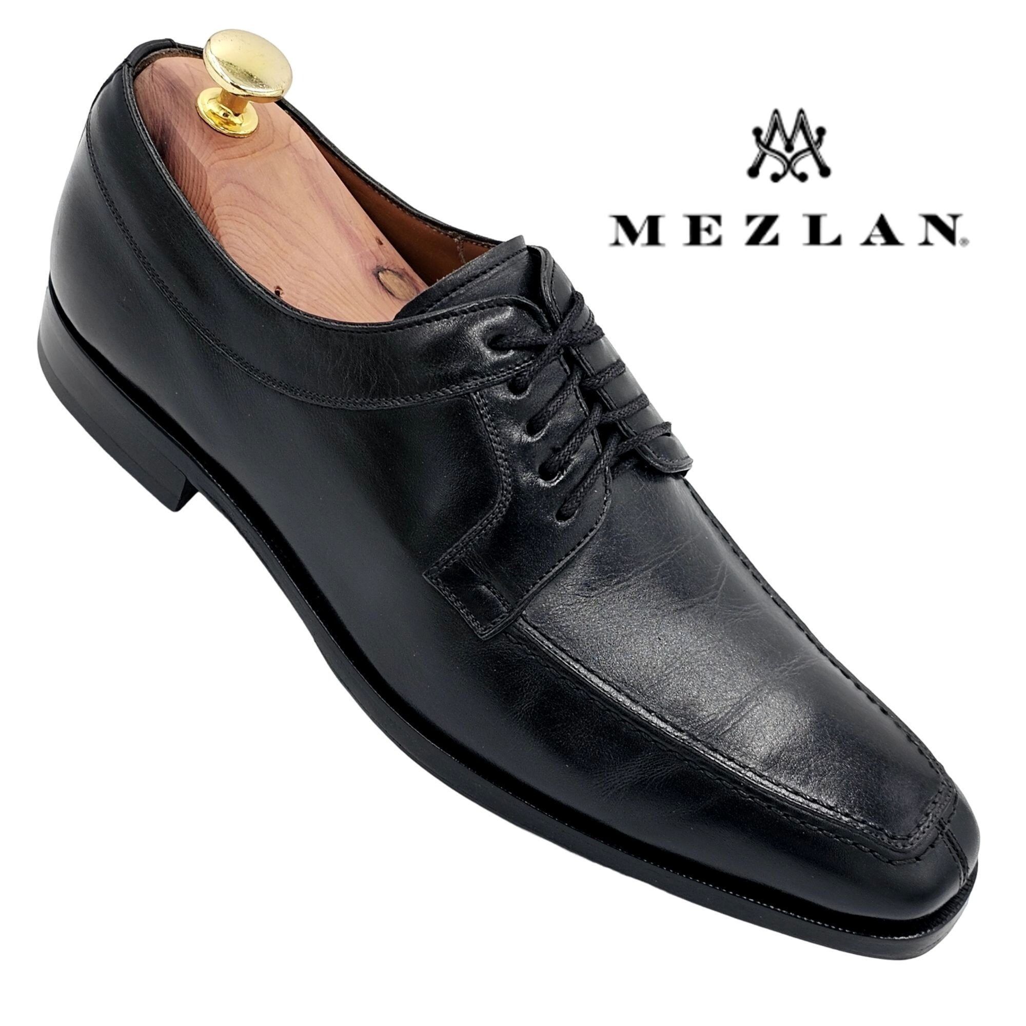 image of Mezlan "hundley" Men's 8 Black Calfskin Leather Dress Shoes in Black Brown