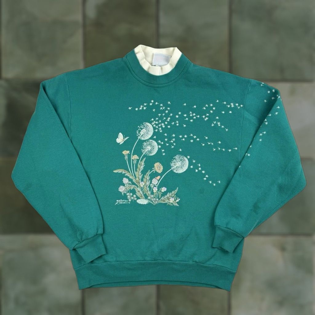 Vintage VINTAGE Morning Sun Sweatshirt Women’s Medium Pullover Crew Neck Long Sleeve Teal Nature 90s Size M / US 6-8 / IT 42-44 - 1 Thumbnail