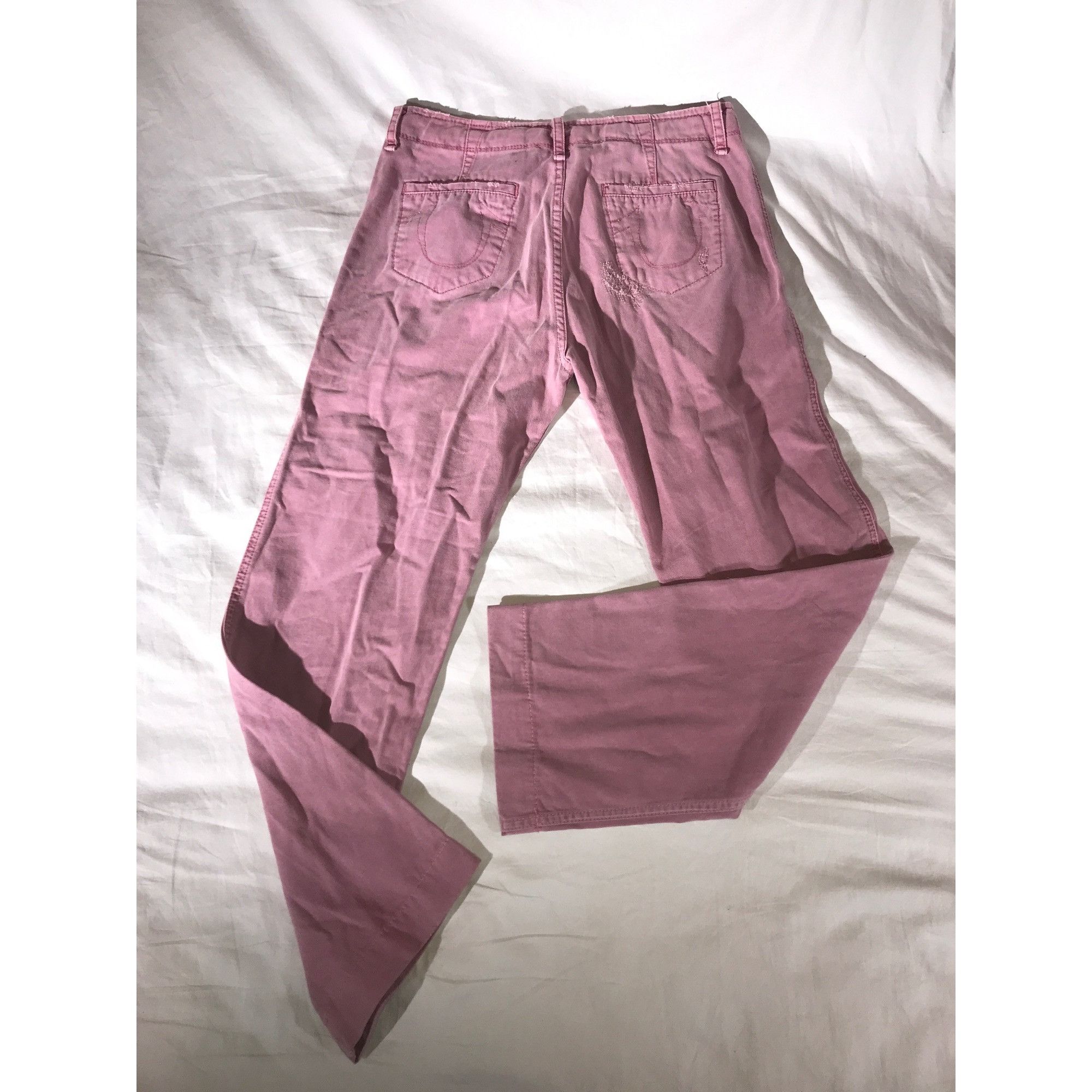 Designer True Religion Women's Pink/Blue Distressed Straight Leg Jean Size 32" / US 10 / IT 46 - 2 Thumbnail