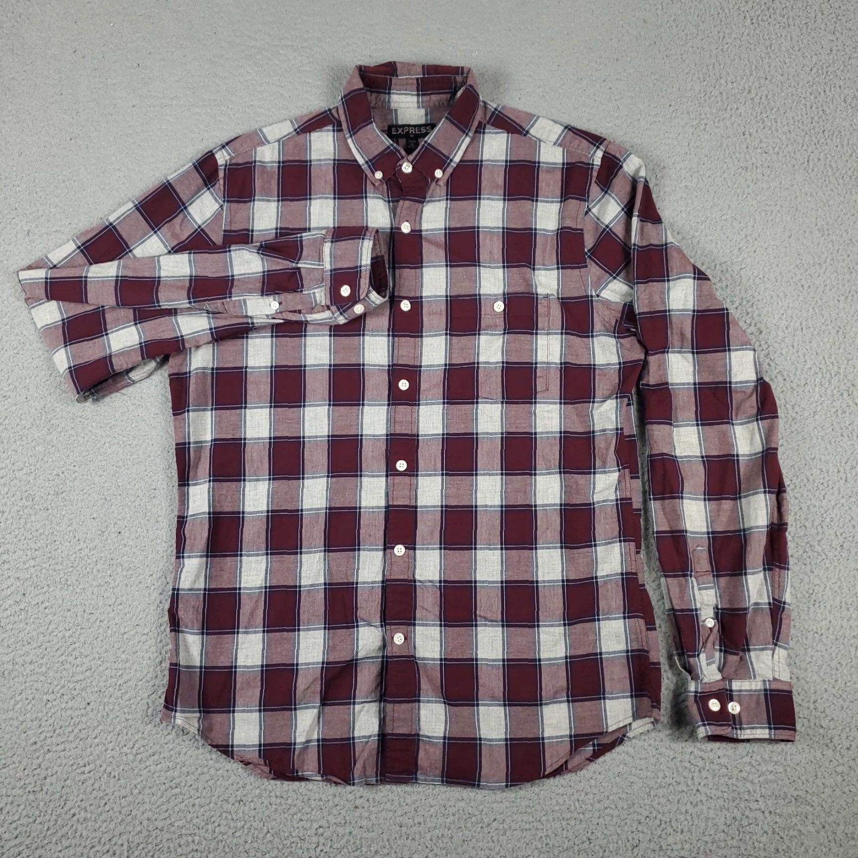 Express Express Plaid Button-Up Shirt Mens Medium Red Burgundy 15-15.5 All Seasons Casual Business Size US M / EU 48-50 / 2 - 2 Thumbnail