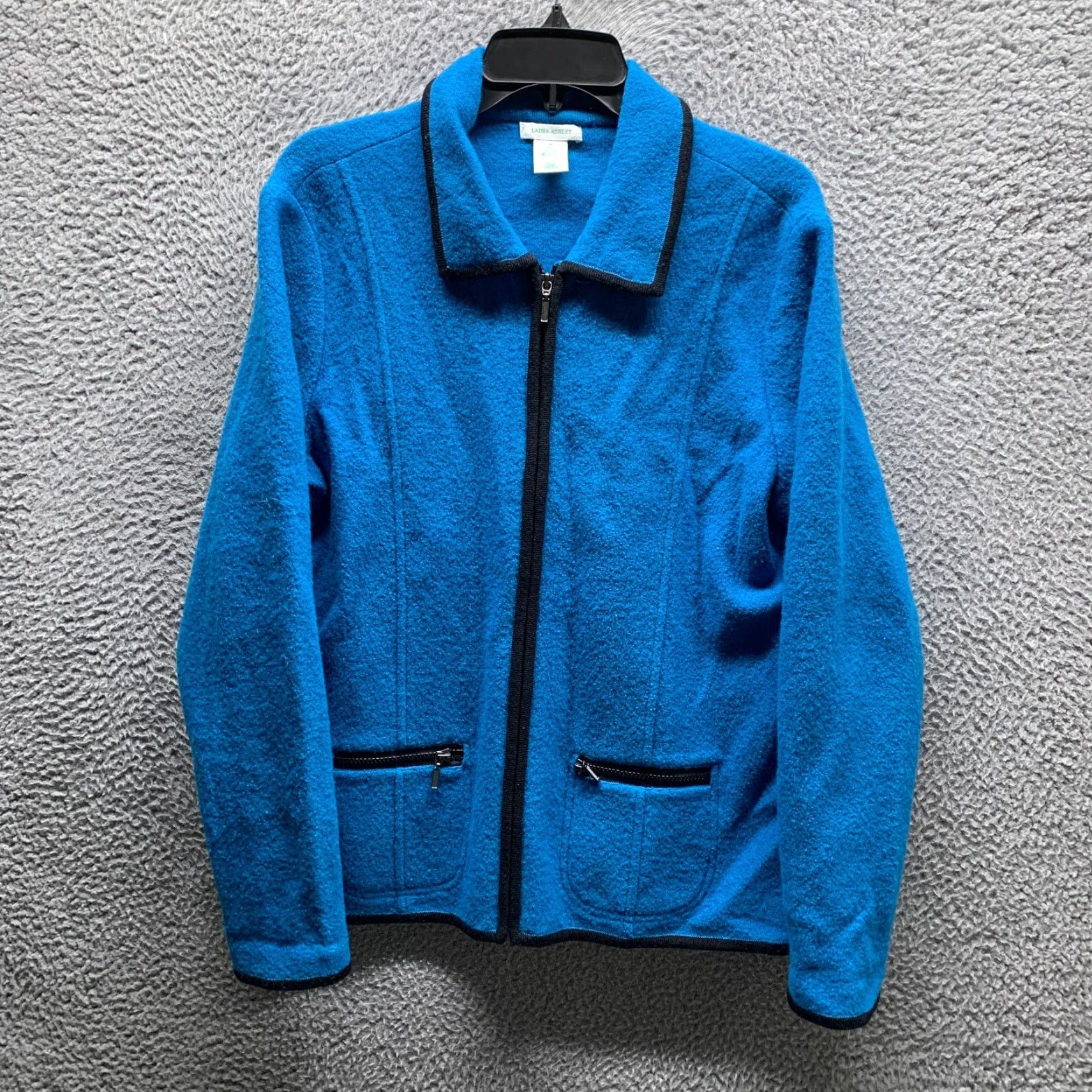 Laura Ashley VINTAGE Laura Ashley Sweater Womens Medium Blue 90s Full Zip Wool Knit Button Collar - Mens? Womens Size M / US 6-8 / IT 42-44 - 2 Thumbnail