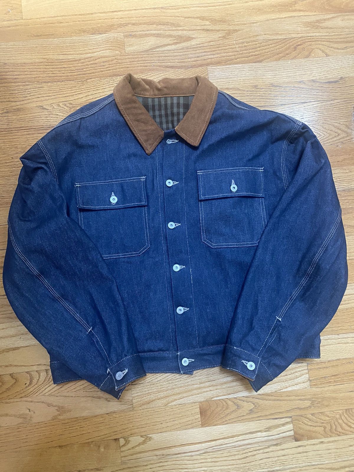 Pre-owned Yeezy Season 6 Flannel Lined Raw Denim Jacket Sample In