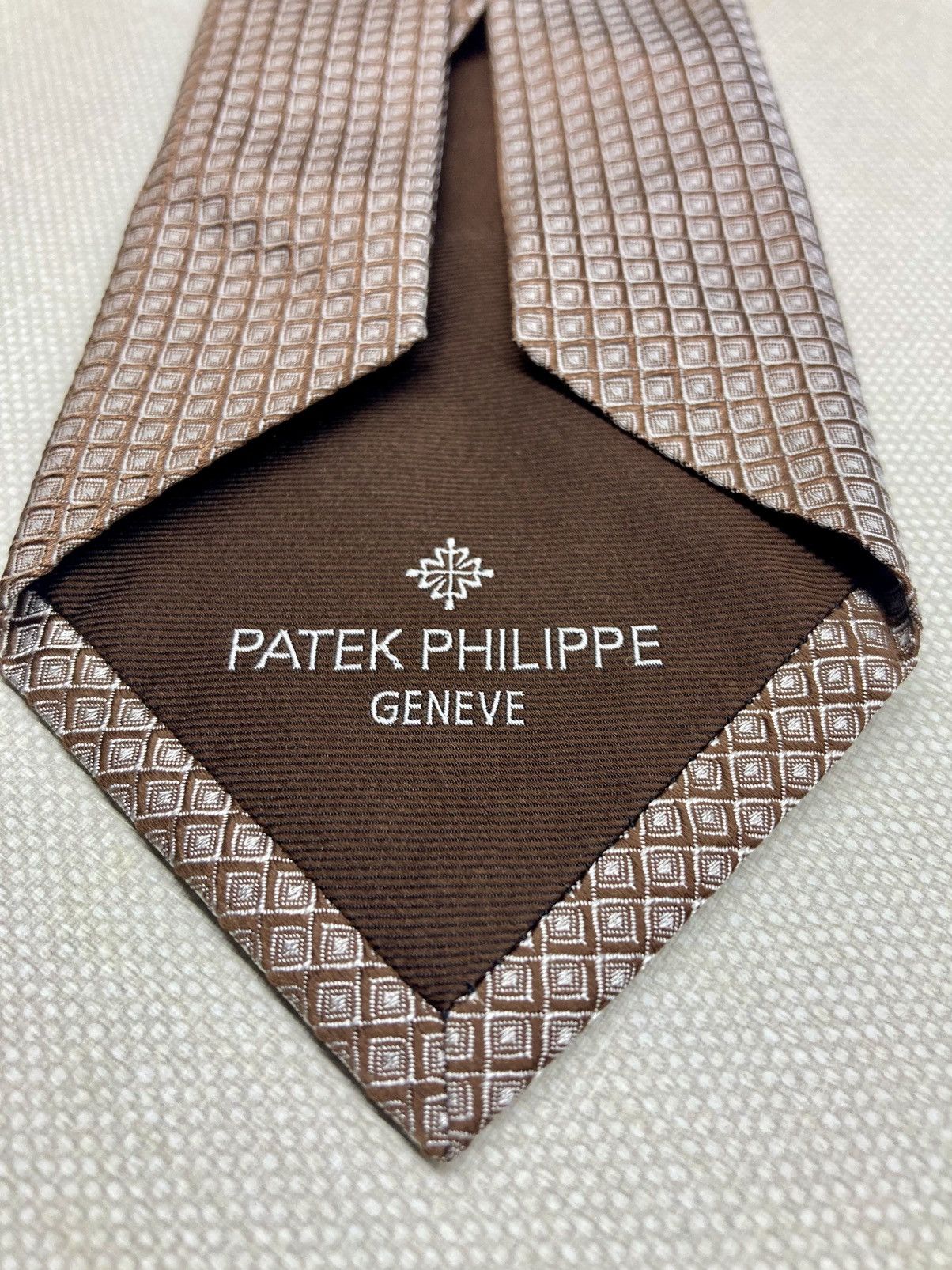 Patek Philippe Patek Philippe Silk Tie – Brown Geometric Pattern Size ONE SIZE - 3 Thumbnail