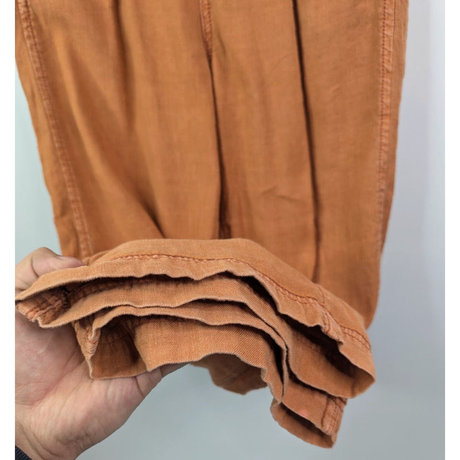 Vintage American Eagle Pants Wide-Leg Cropped Linen Women's 8 Orange Festival Boho Casual Travel Size 30" / US 8 / IT 44 - 3 Thumbnail