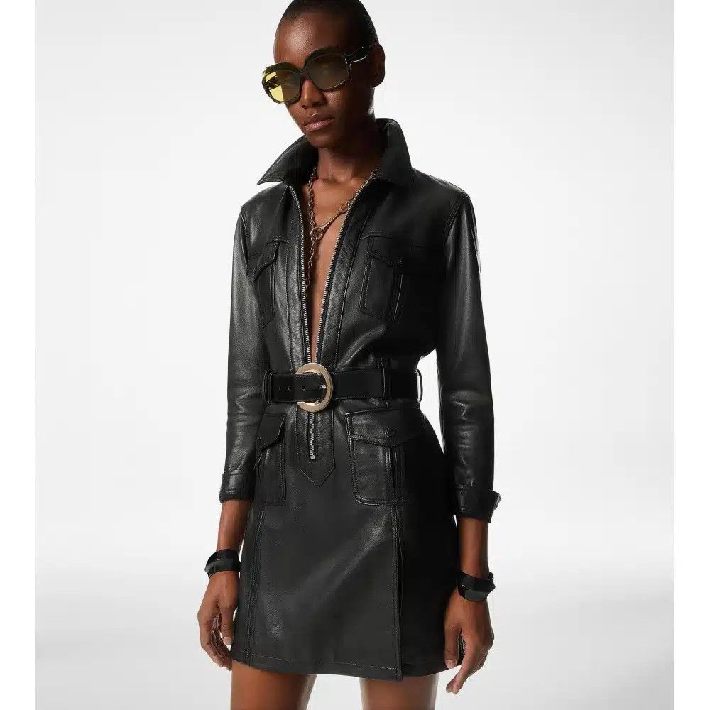 Tommy Hilfiger o1loc1c0725 ABL131 Leather Safari Dress in Black Size M / US 6-8 / IT 42-44 - 2 Thumbnail
