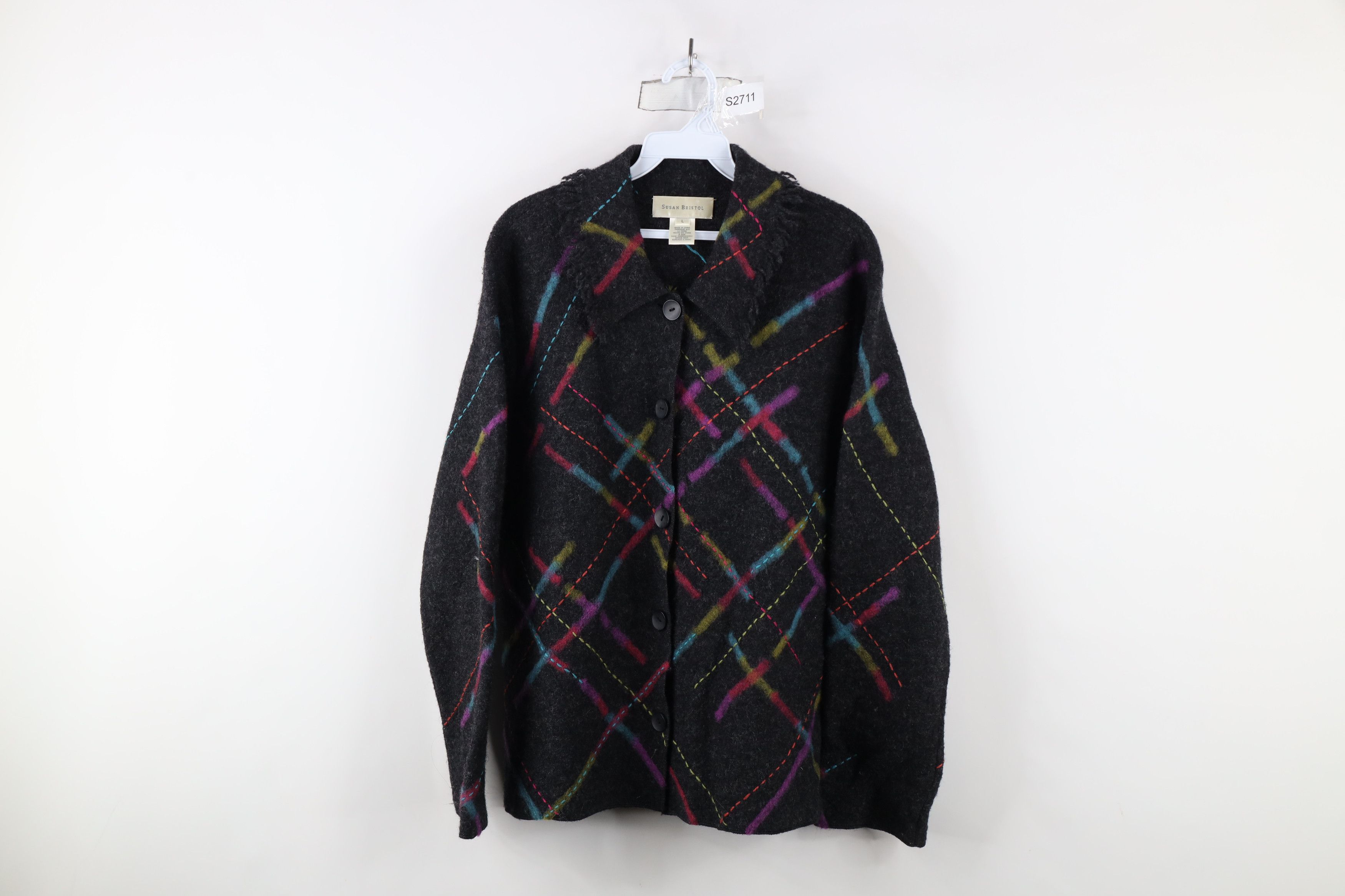 Vintage Vintage Y2K Streetwear Rainbow Wool Knit Cardigan Sweater Size L / US 10 / IT 46 - 1 Thumbnail