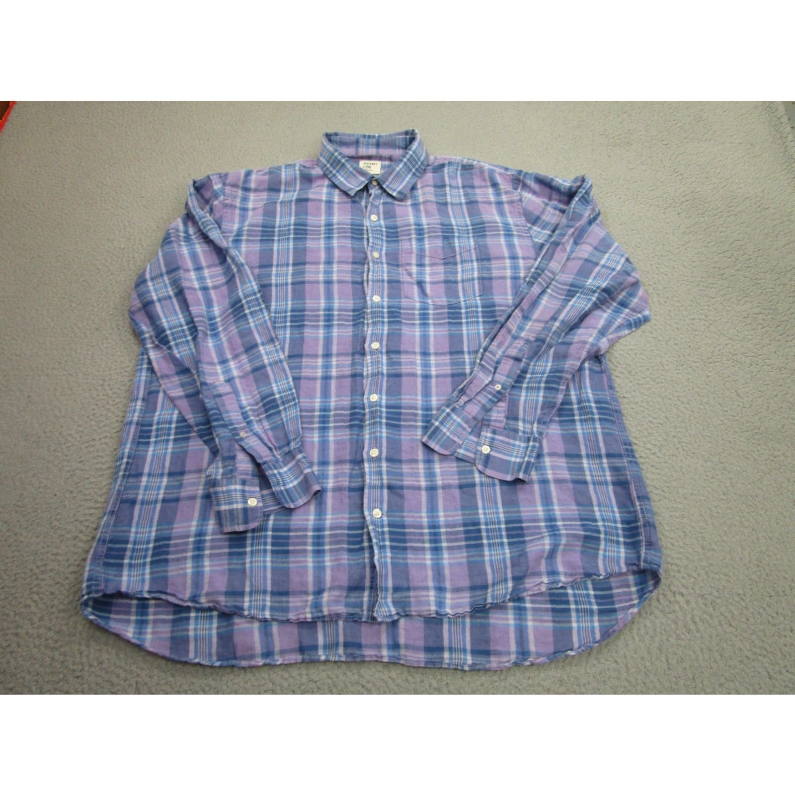 Old Navy VINTAGE Old Navy Shirt Mens 2XL Purple Plaid Linen Cotton Long Sleeve Button Front Size US XXL / EU 58 / 5 - 2 Thumbnail