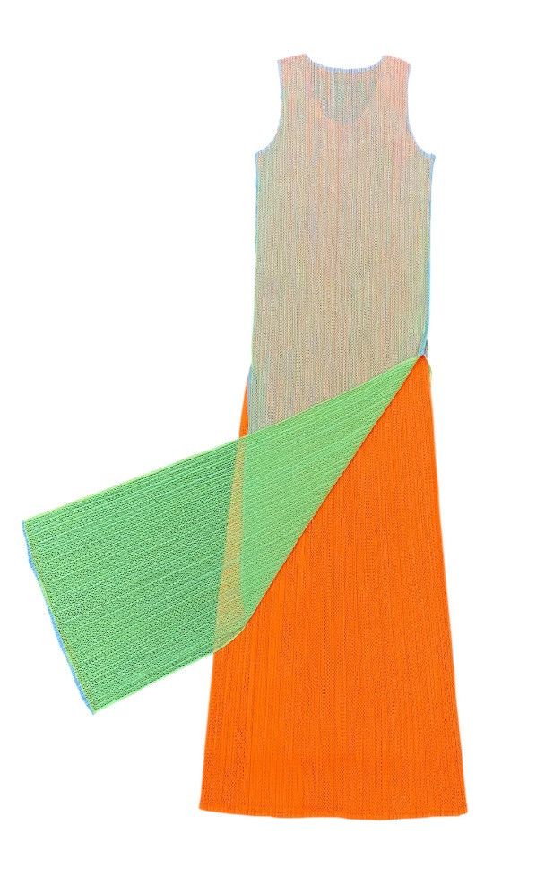 Pleats Please Issey Miyake Pleats Please Fluorescent Green Orange Mesh Overlay Dress Size L / US 10 / IT 46 - 3 Thumbnail