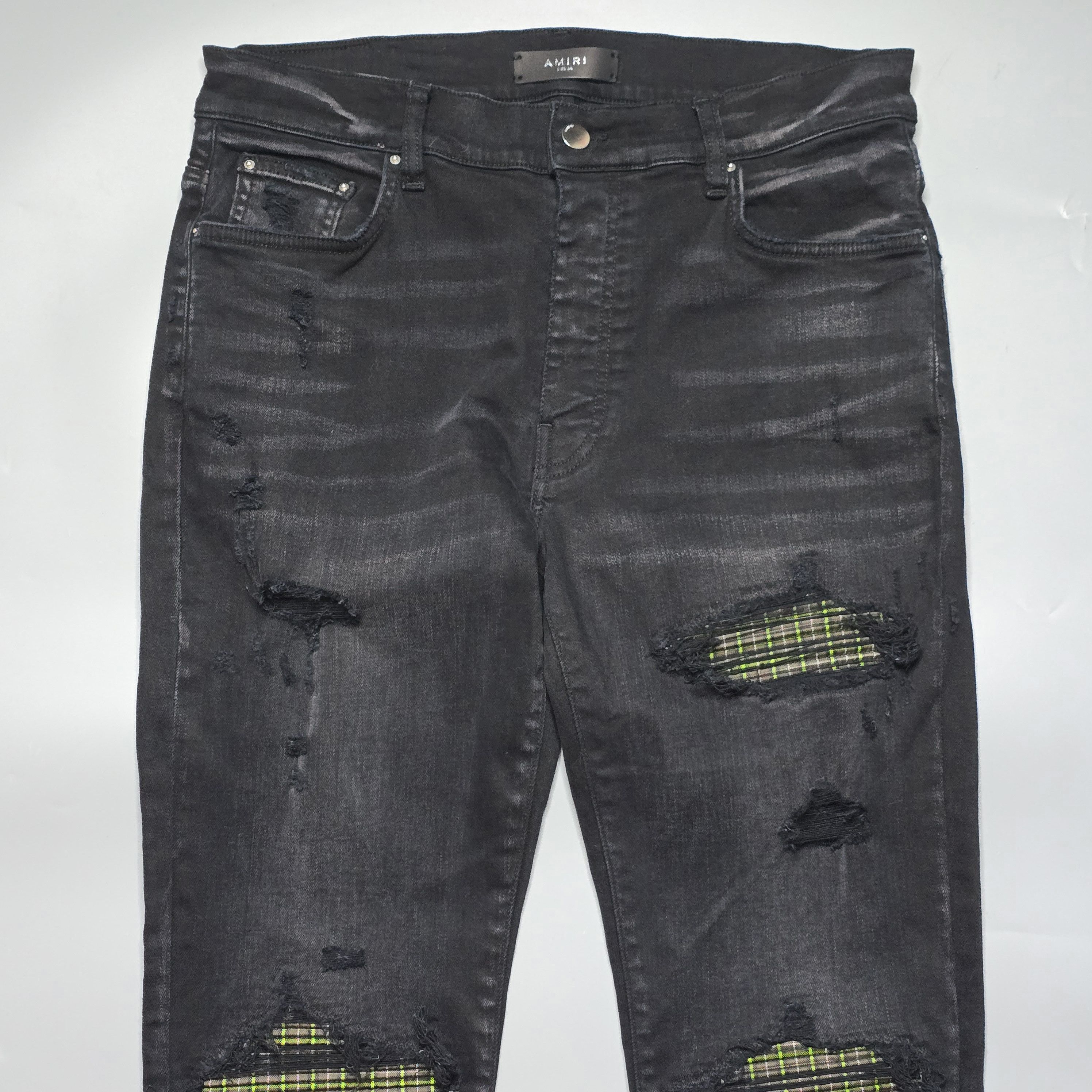 Amiri Amiri - MX1 Neon Plaid Grid Patch Black Jeans Size US 34 / EU 50 - 3 Thumbnail