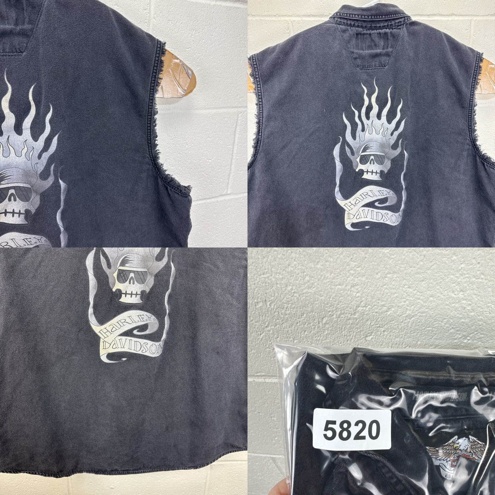 Harley Davidson VINTAGE Harley Davidson Mens Faded Black Sleeveless Button Shirt Skull Flames 2XL Shirt Size US XXL / EU 58 / 5 - 9 Thumbnail