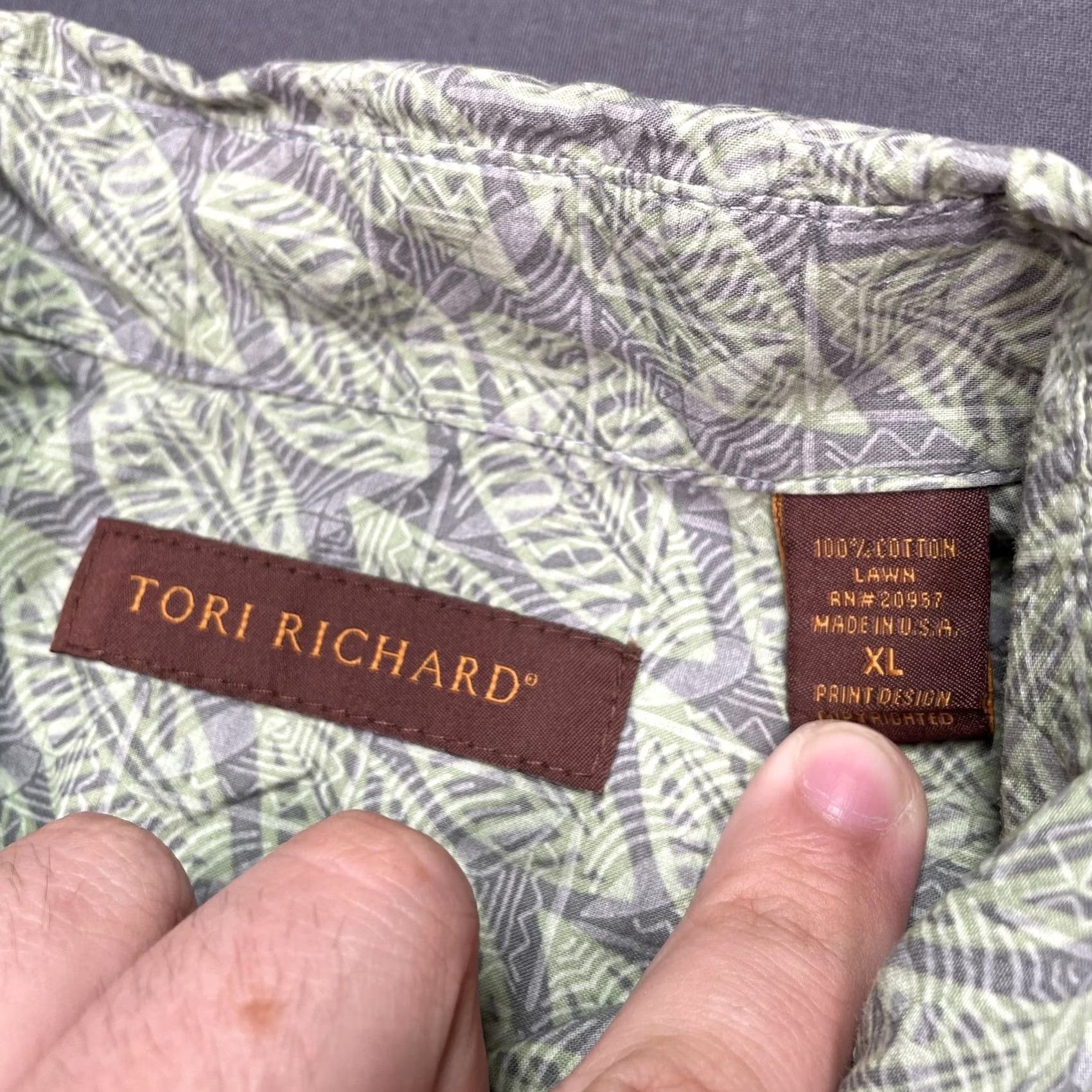 Tori Richard Tori Richard Shirt Mens XL Green Leaf Hawaiian Aloha Cotton Lawn Print USA Size US XL / EU 56 / 4 - 2 Thumbnail