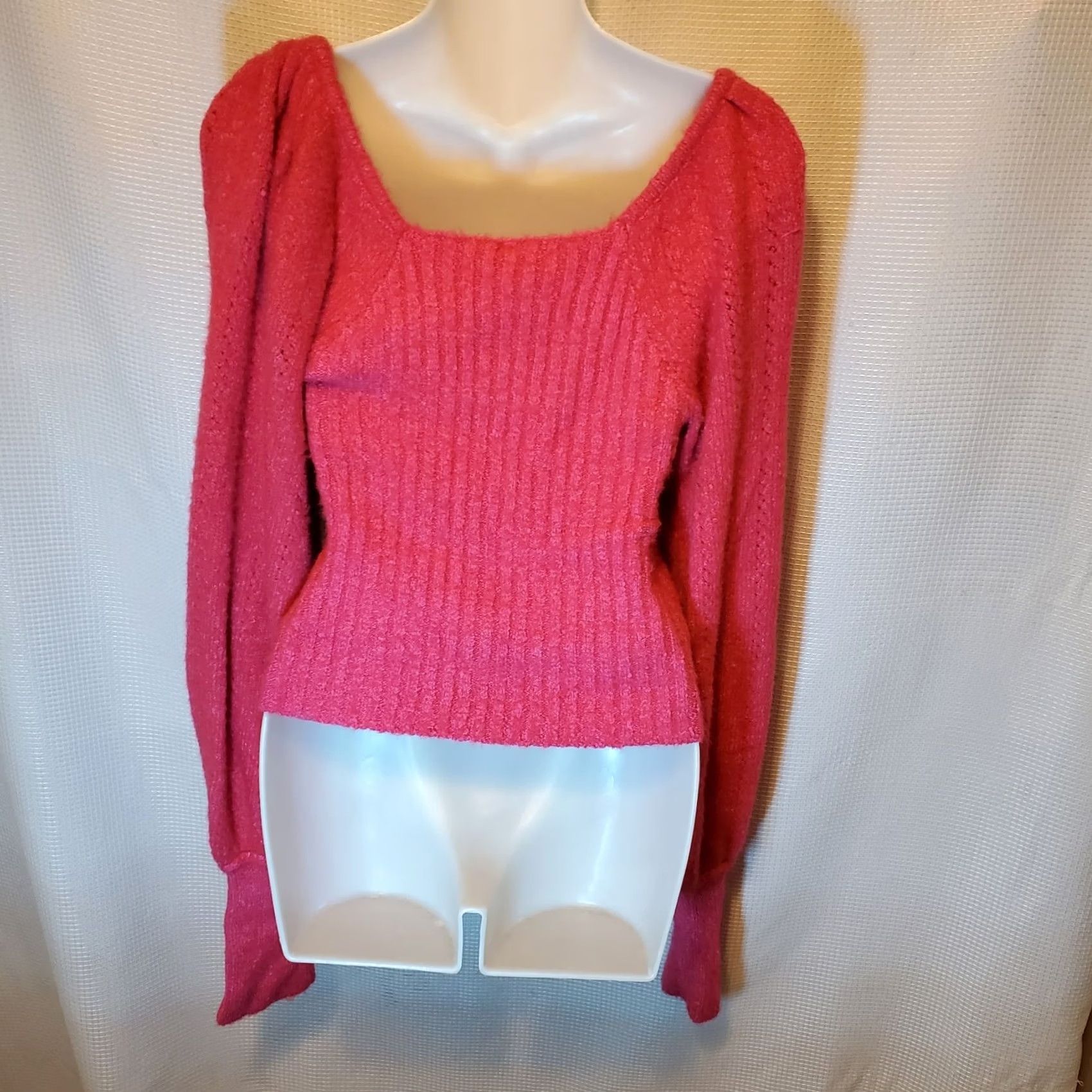Free People Free People Katie Mix Stitch Scoop Square Neck Sweater Pink Sz M Balloon Sleeve Size M / US 6-8 / IT 42-44 - 7 Thumbnail