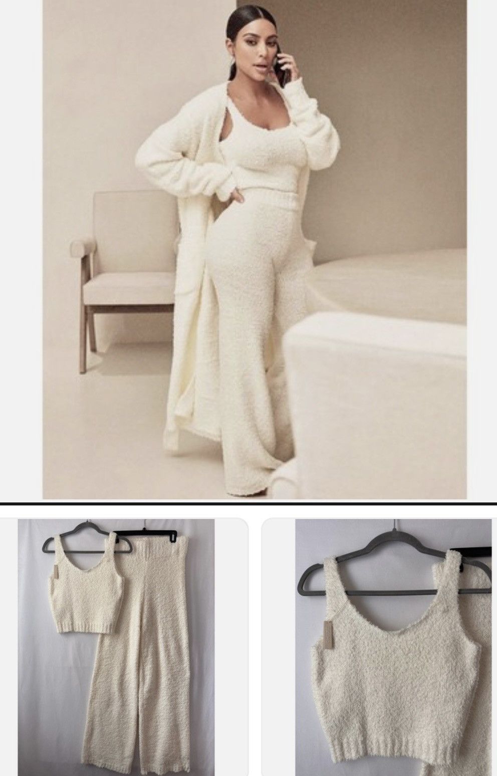 SKIMS Skims Cozy Collection Set Tank & Pants Bone Lounge L / XL Size ONE SIZE - 2 Thumbnail