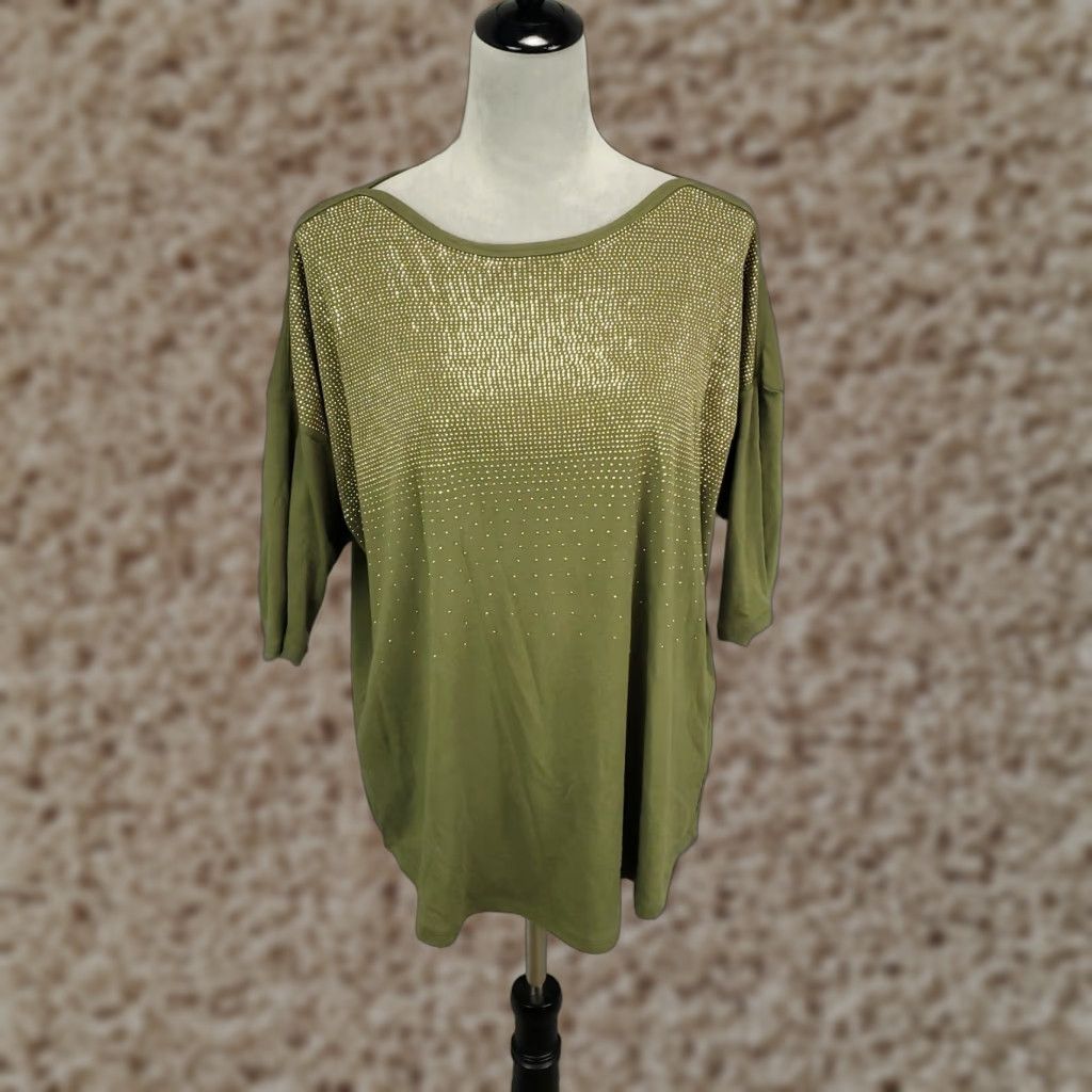 Vintage VINTAGE Established 1962 Green Plus Size Women's Cotton Blend Studded Sparkle Tunic Top 1X Casual Size XL / US 12-14 / IT 48-50 - 1 Thumbnail
