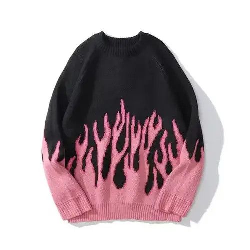 Japanese Brand "Pink Flames" Oversized Knitted Sweater Sweatshirt Pullover Size US L / EU 52-54 / 3 - 1 Thumbnail