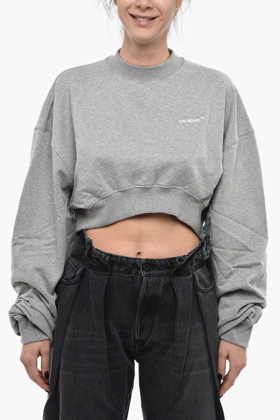 image of Off White Og1Mm0524 Crewneck Cropped Sweatshirt In Grey, Women's (Size Medium)