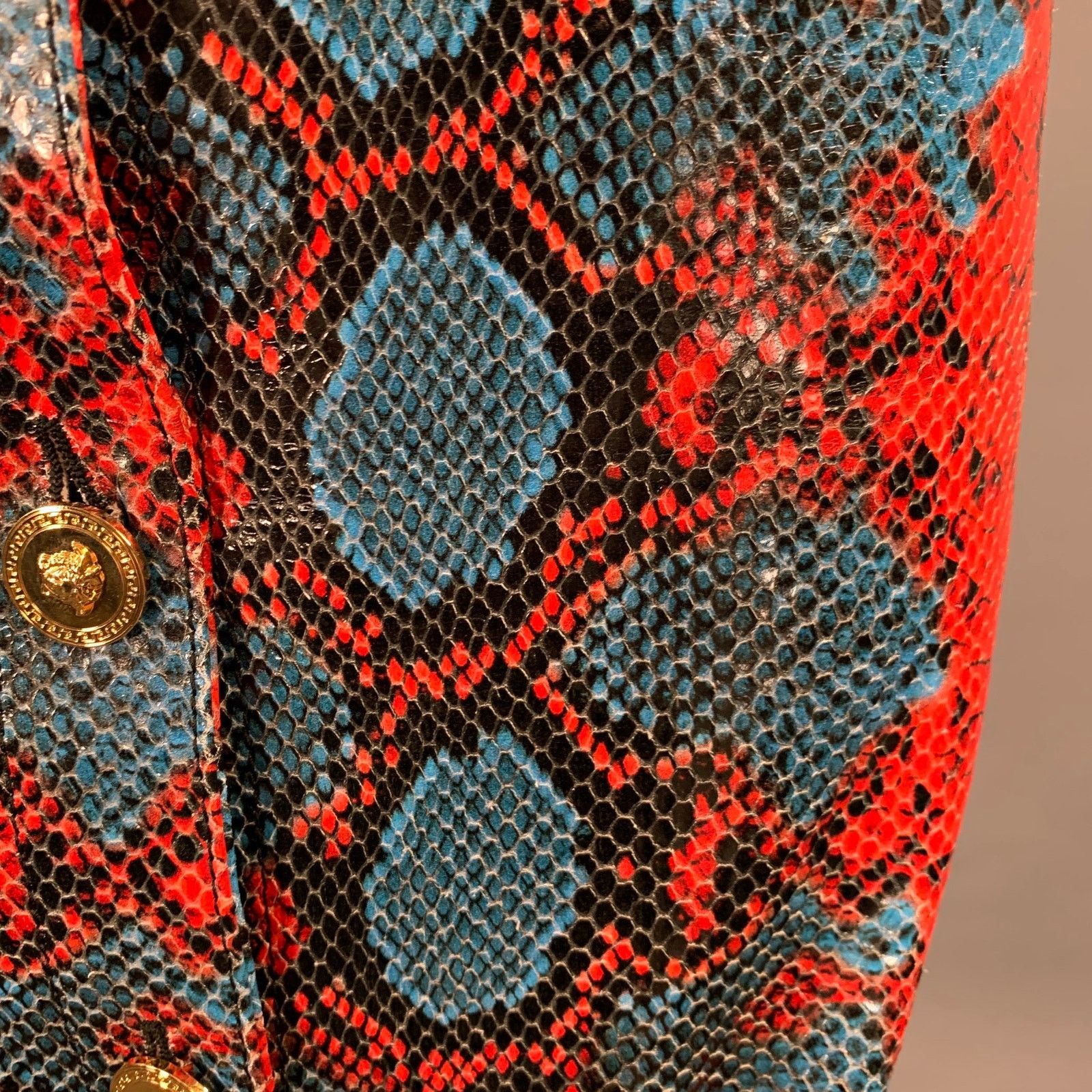 Versace VERSACE Size S Red Blue Leather Snake Embossed Pencil Skirt Size 27" / US 4 / IT 40 - 4 Thumbnail
