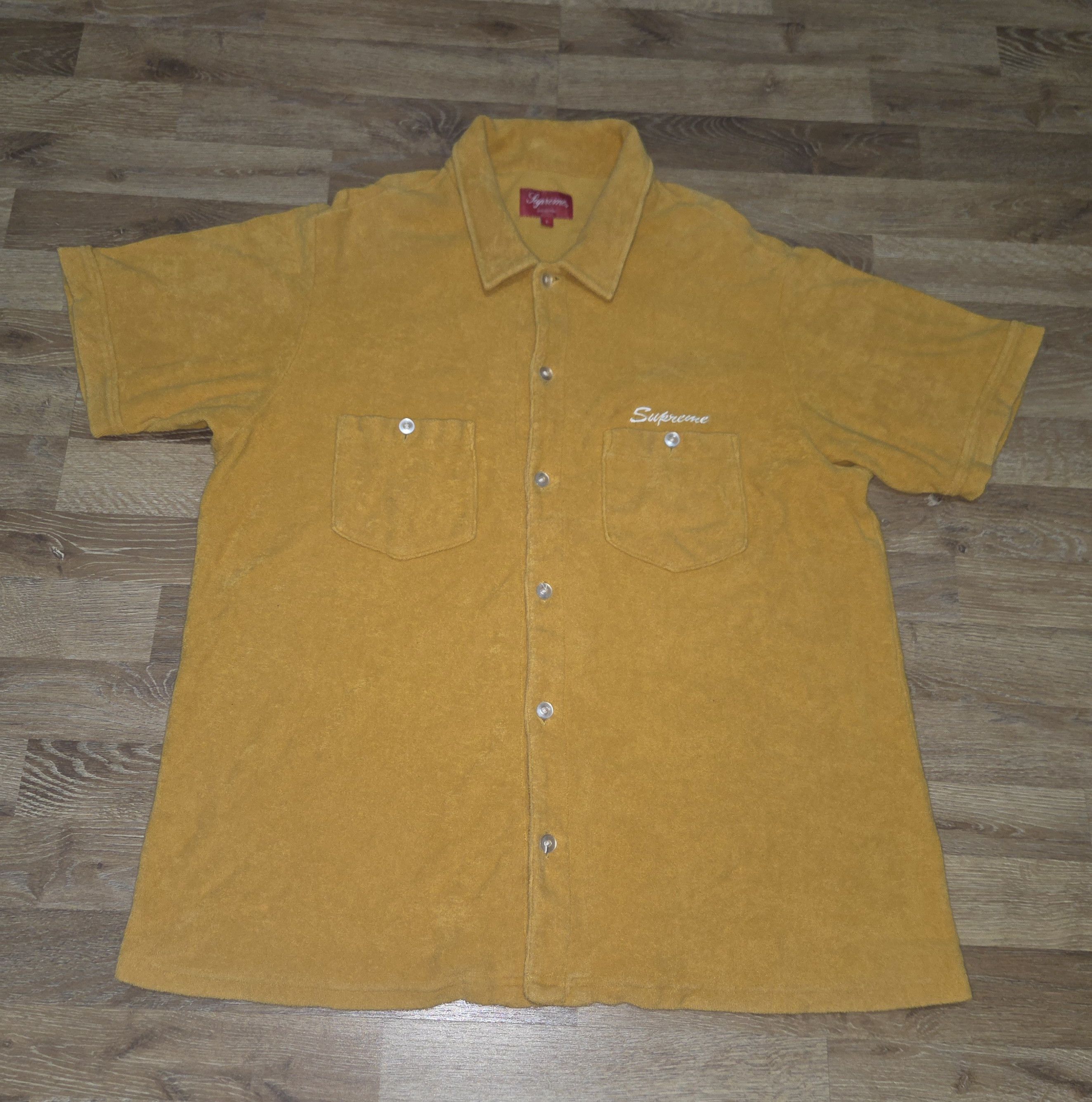 Supreme Terry Cloth SS17 Cabana Spell Out Embroidery Shirt