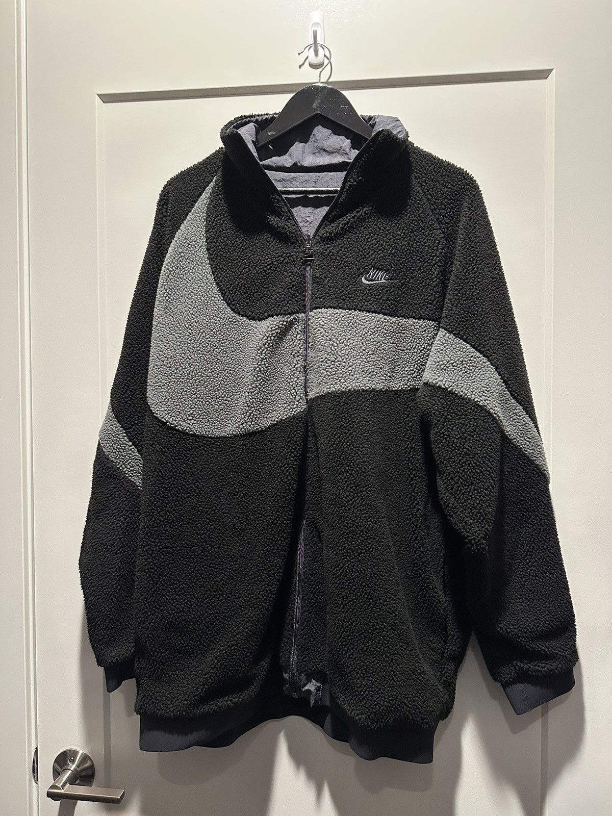 image of Nike Reversible Black Zip-Up Fleece Jacket, Men's (Size Large)