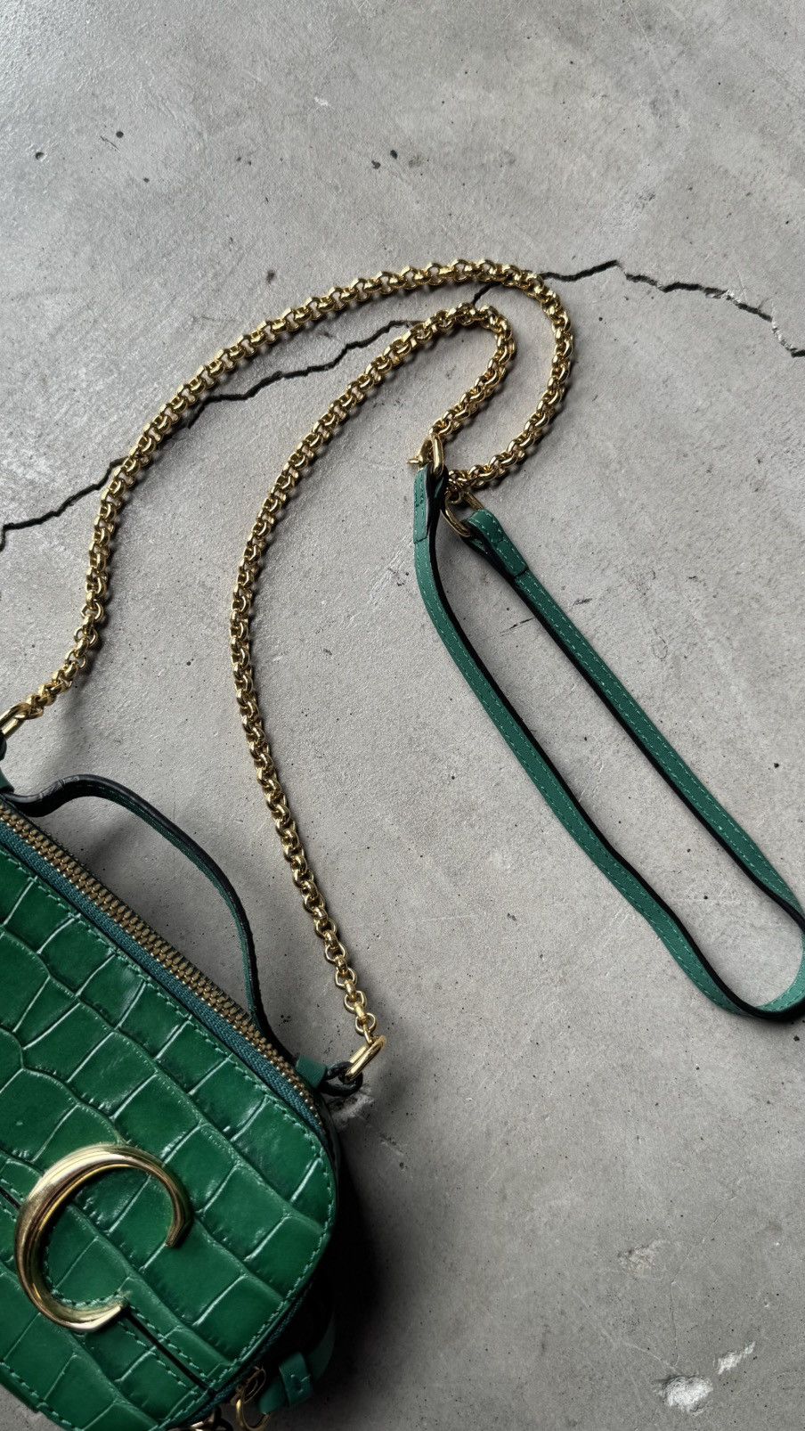 Chloe Chloe Green Croc Embossed Leather Mini C Vanity Shoulder Bag Size ONE SIZE - 6 Thumbnail