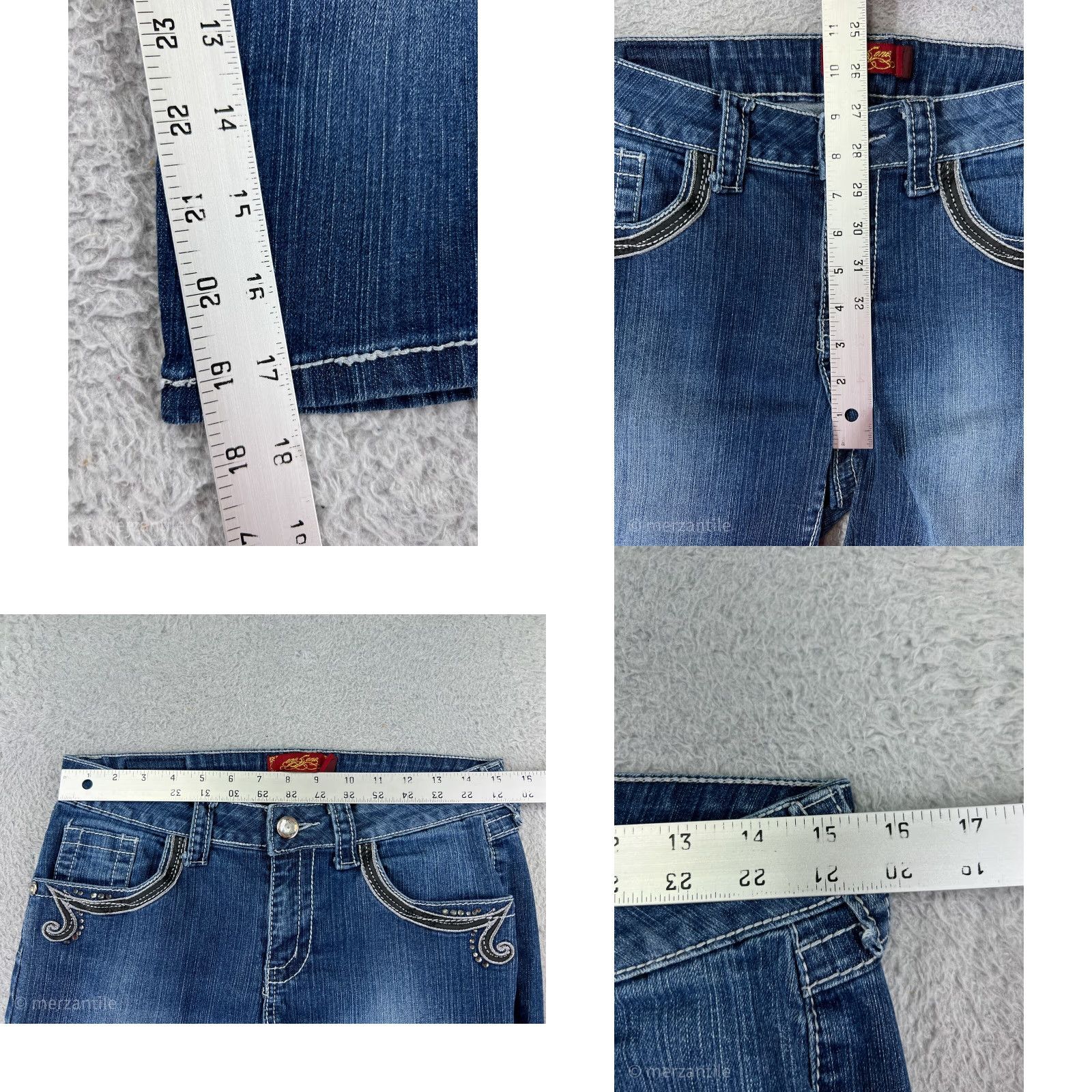 Vintage One 5 One Womens Jeans Capri 10 Blue Denim Embroidered Bling Cotton Blend Size 32" / US 10 / IT 46 - 9 Thumbnail