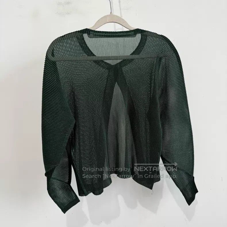 Issey Miyake Issey Miyake Green Long-Sleeve Top Size L / US 10 / IT 46 - 2 Thumbnail