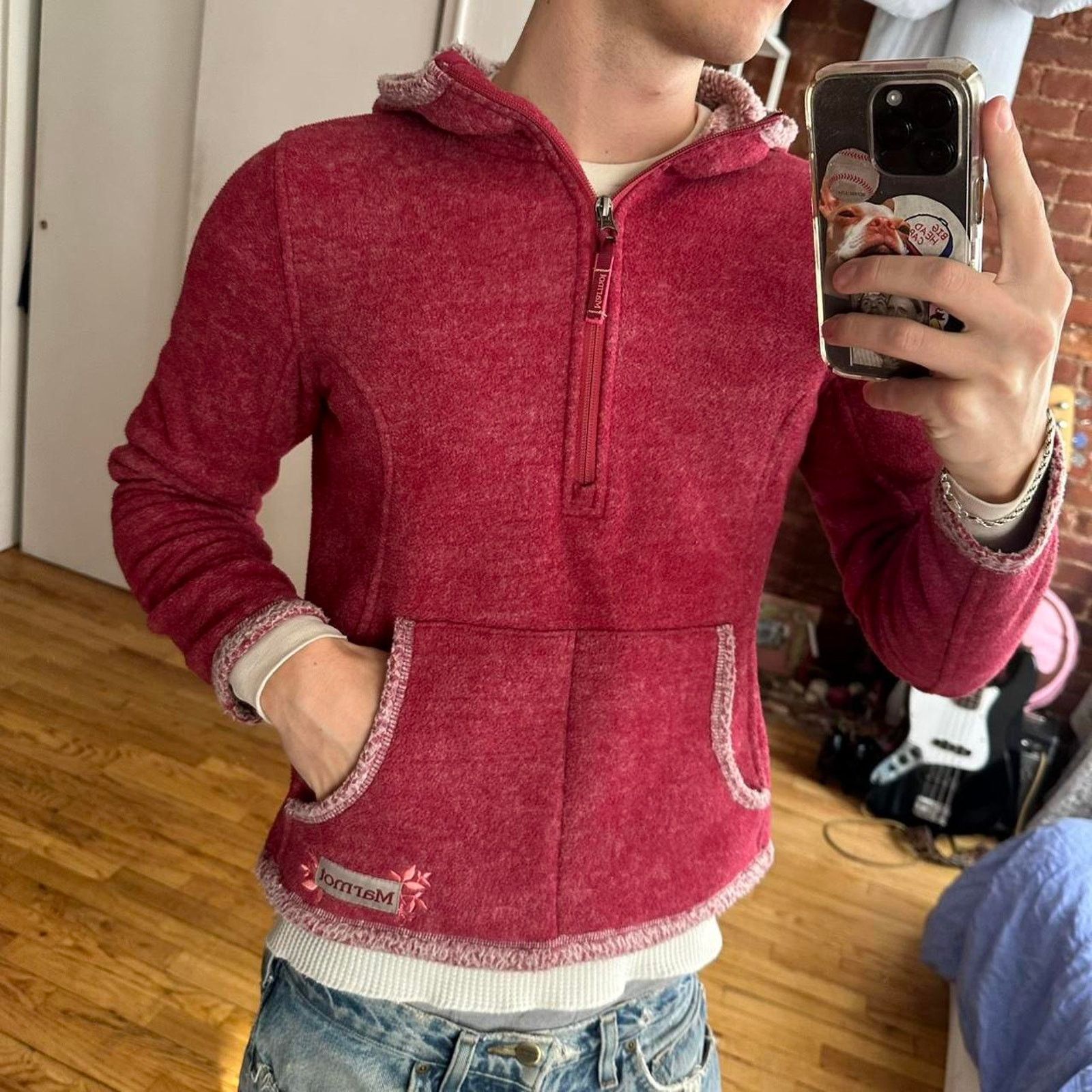Marmot × Vintage Cute Marmot Vintage Y2K Pink Rose Sweater Zip Pullover Size L / US 10 / IT 46 - 7 Thumbnail